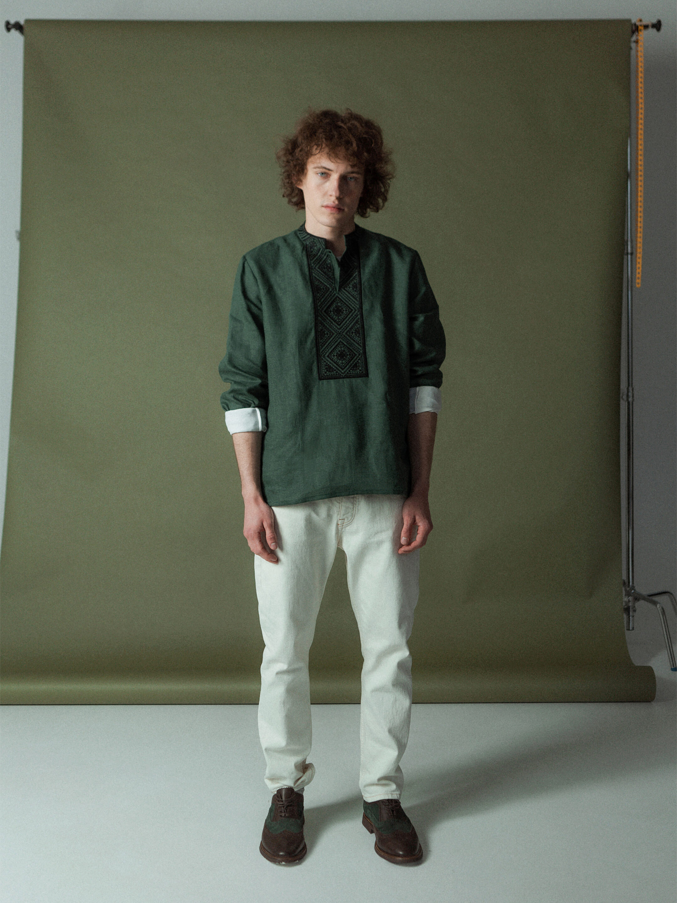 Men's shirt from green linen with embroidery Troyan cheap
