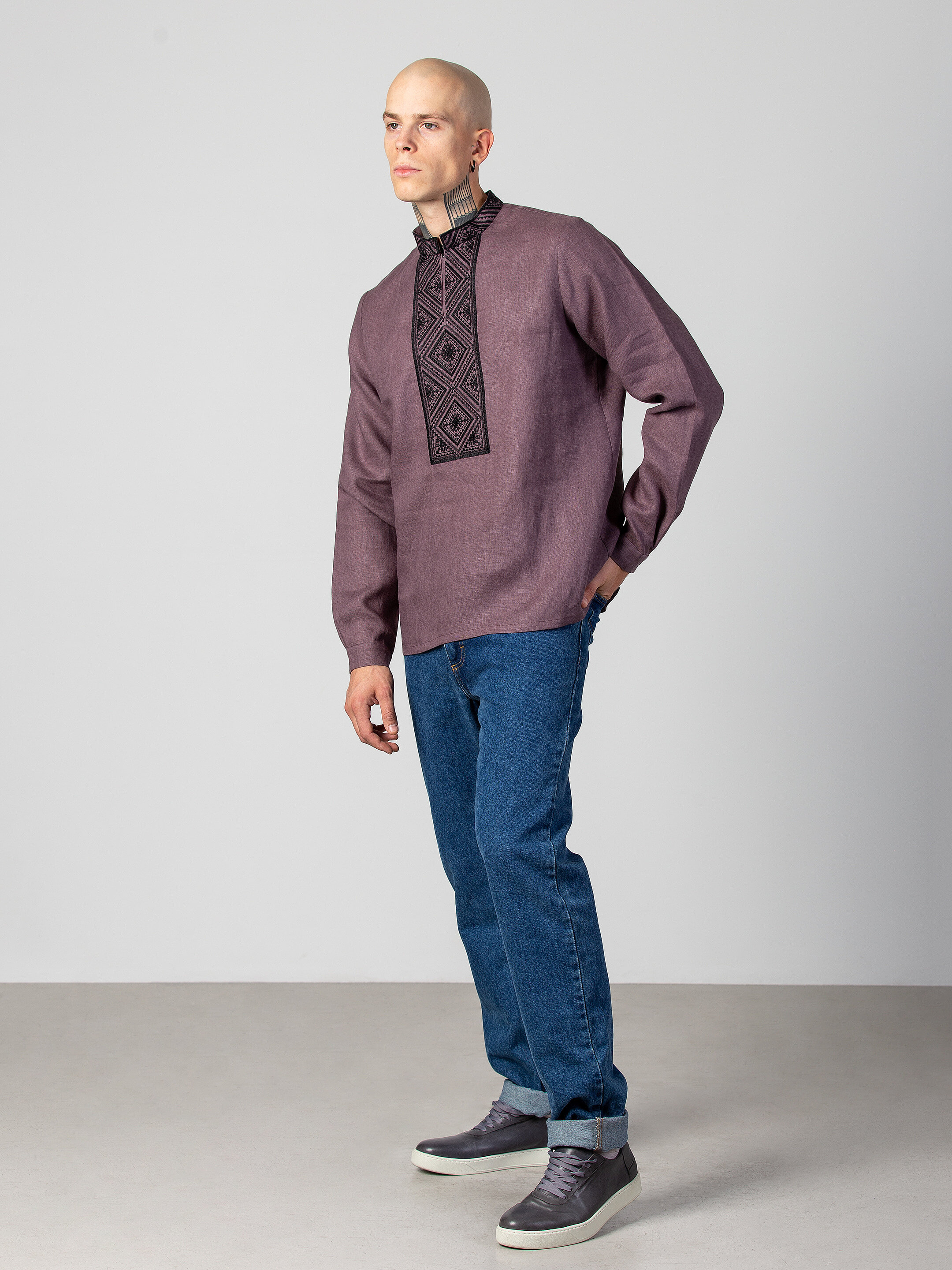 Men's shirt with a black geometric ornament Troyan Dark cheap