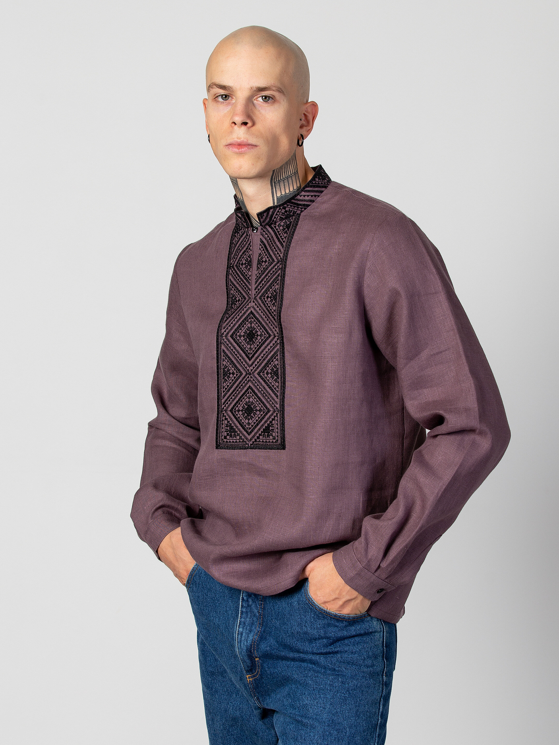 Men's shirt with a black geometric ornament Troyan Dark photo