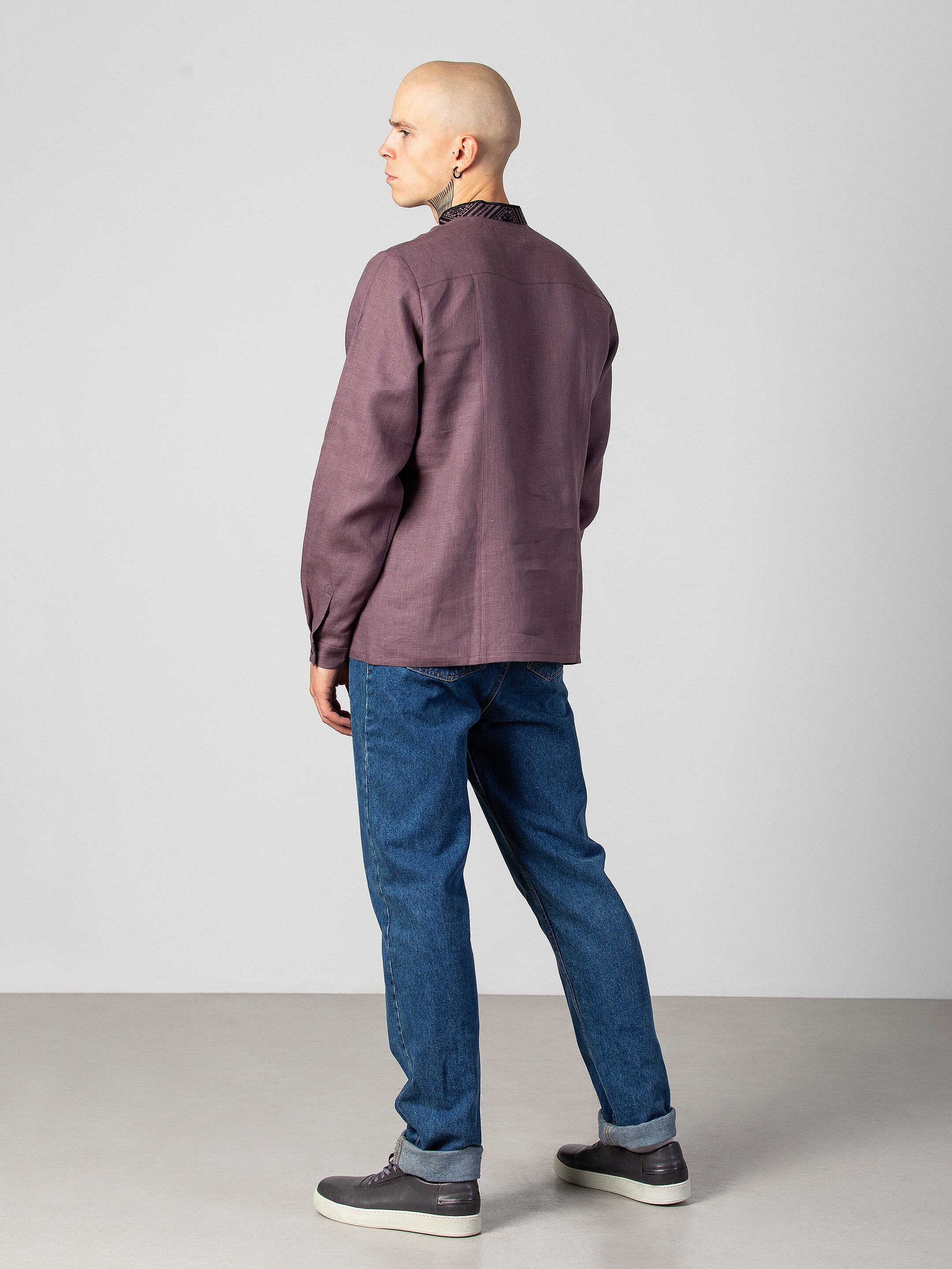 Men's shirt with a black geometric ornament Troyan Dark in Ukraine