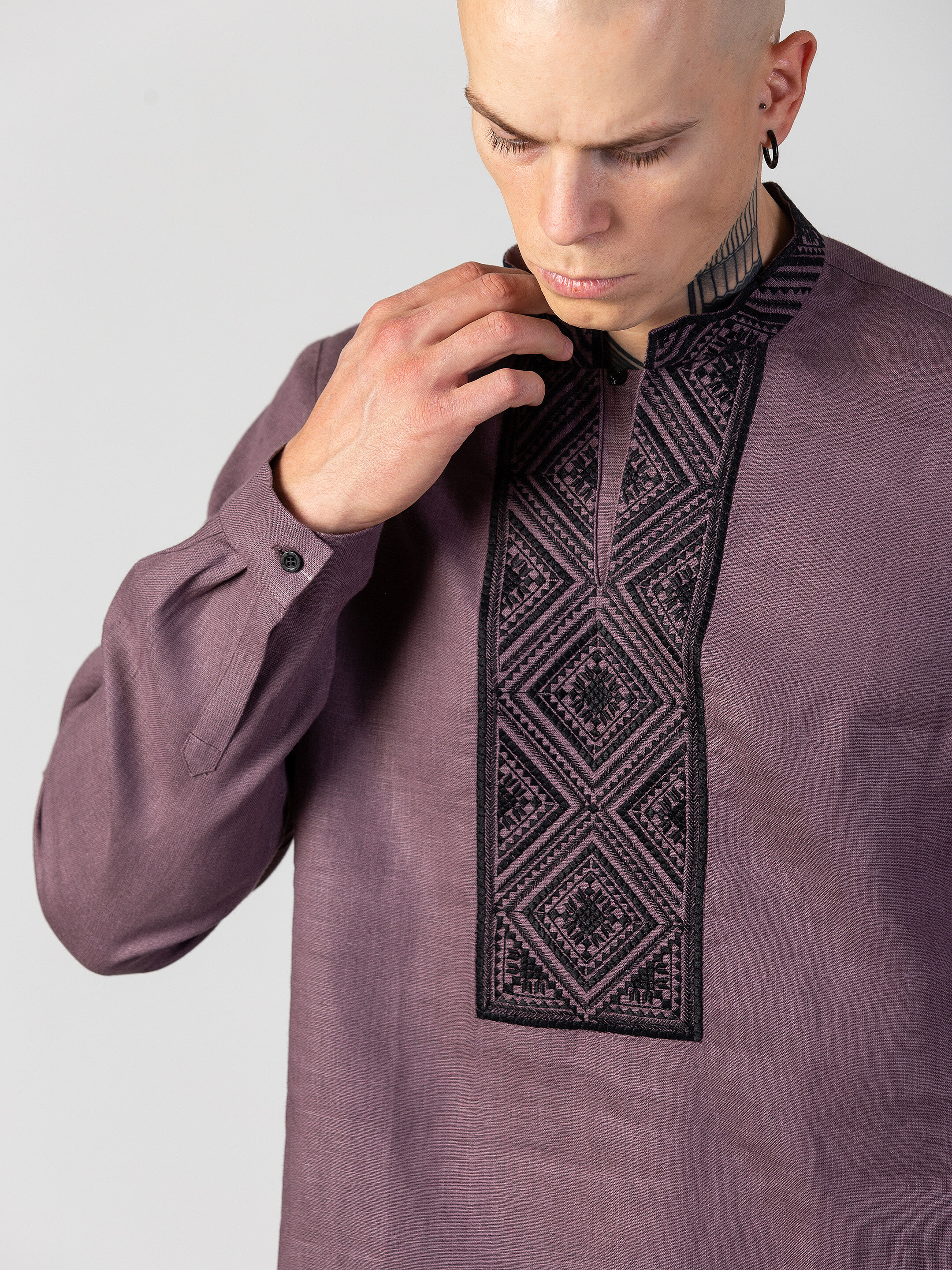 Men's shirt with a black geometric ornament Troyan Dark Buy