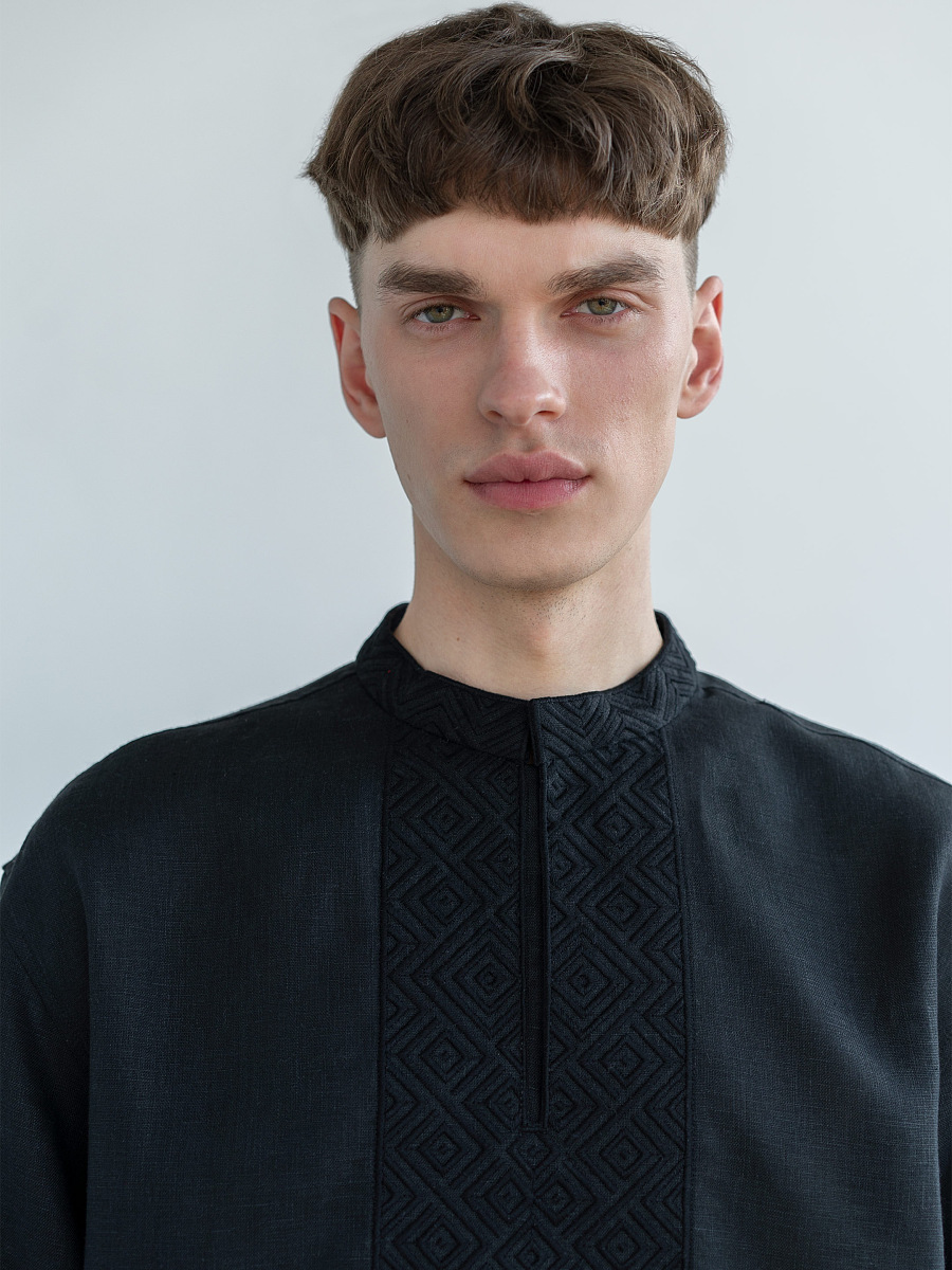 Men's one color black embroidered shirt Apollo Black [0]