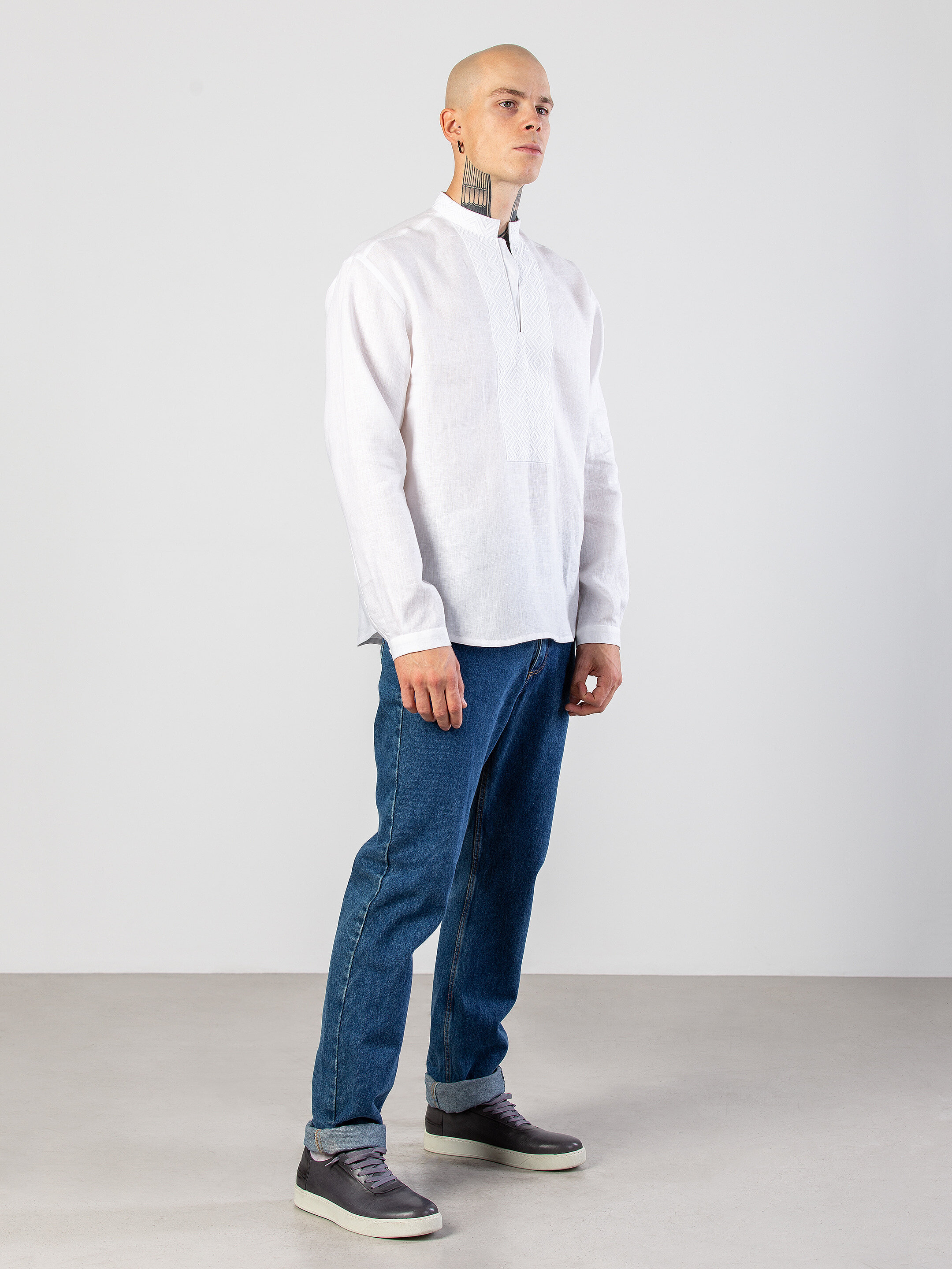 Men's one color white embroidered shirt Apollo cheap