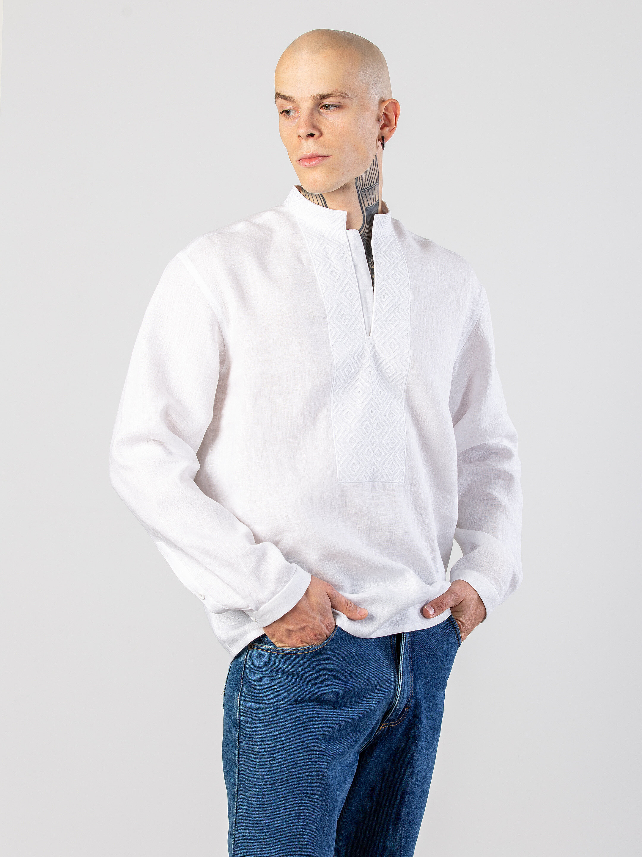Men's one color white embroidered shirt Apollo Buy