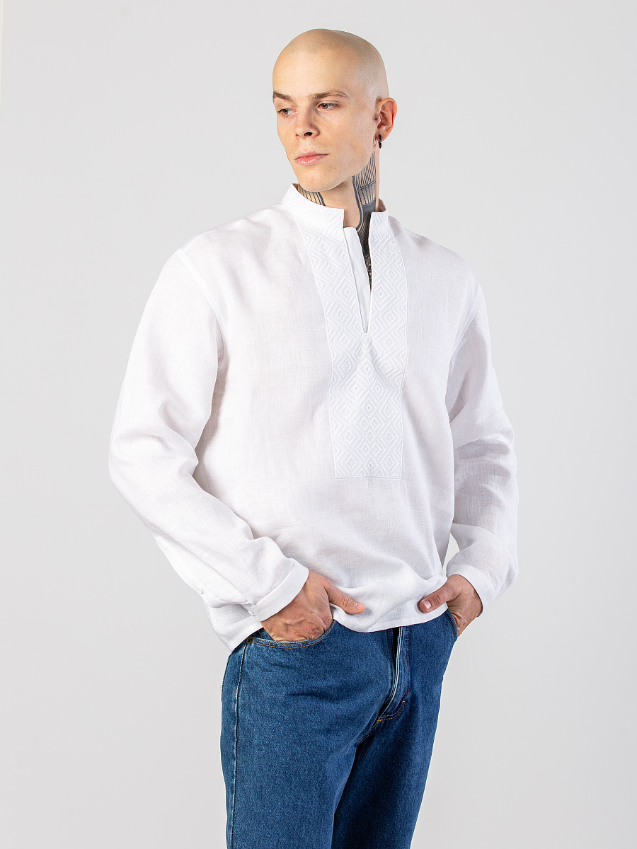 Men's one color white embroidered shirt Apollo [0]