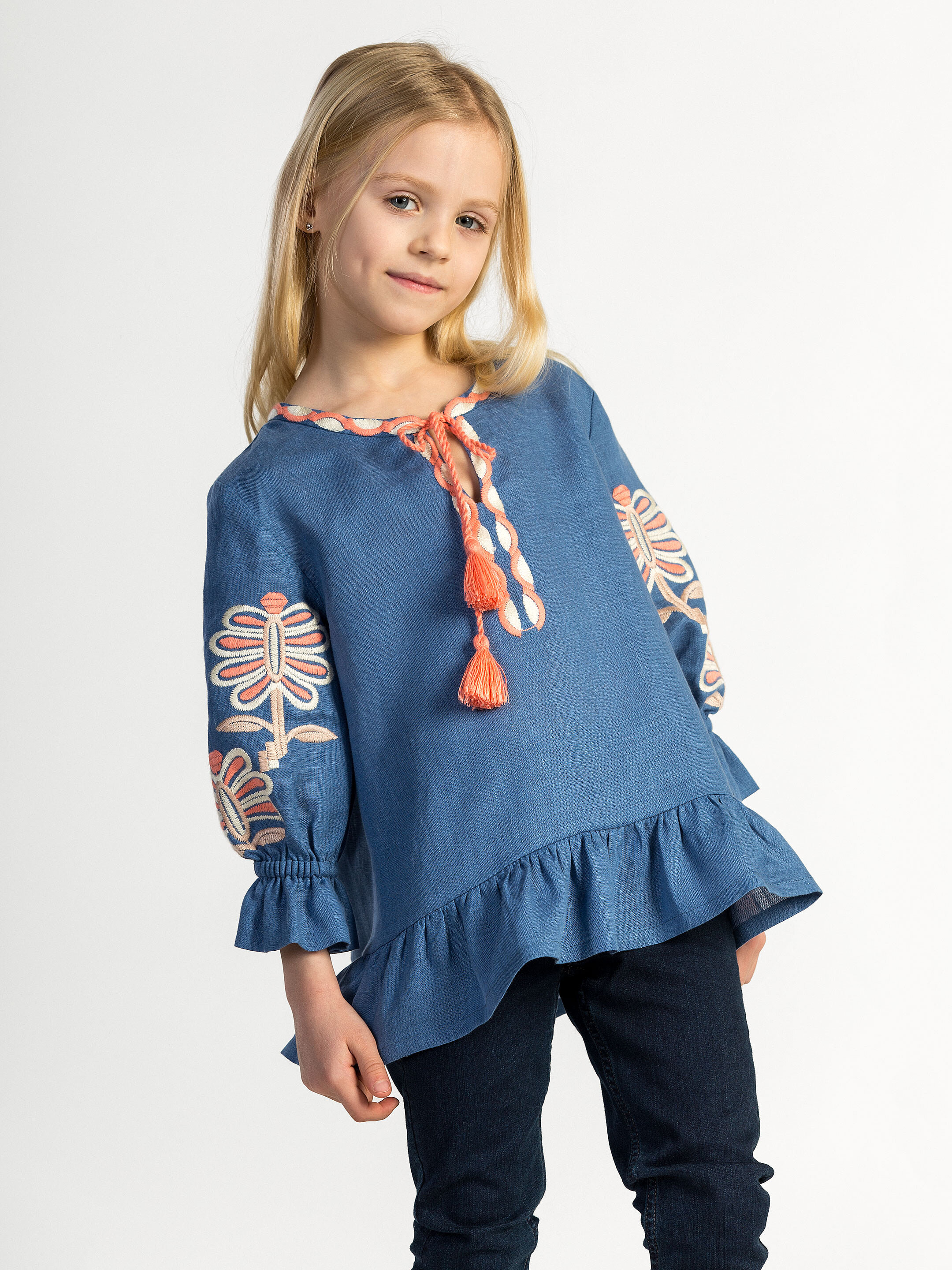 Embroidered shirt for girls Blue butterfly Buy