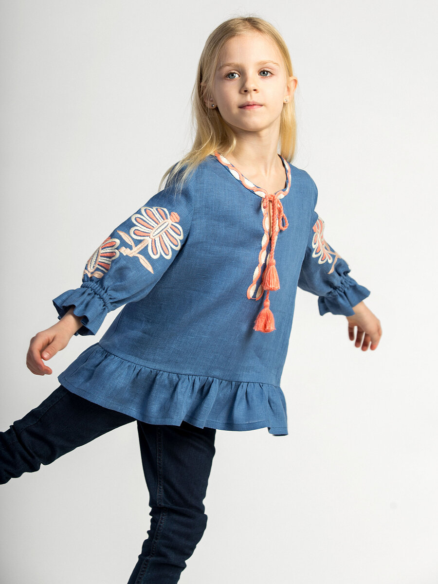 Embroidered shirt for girls Blue butterfly [0]