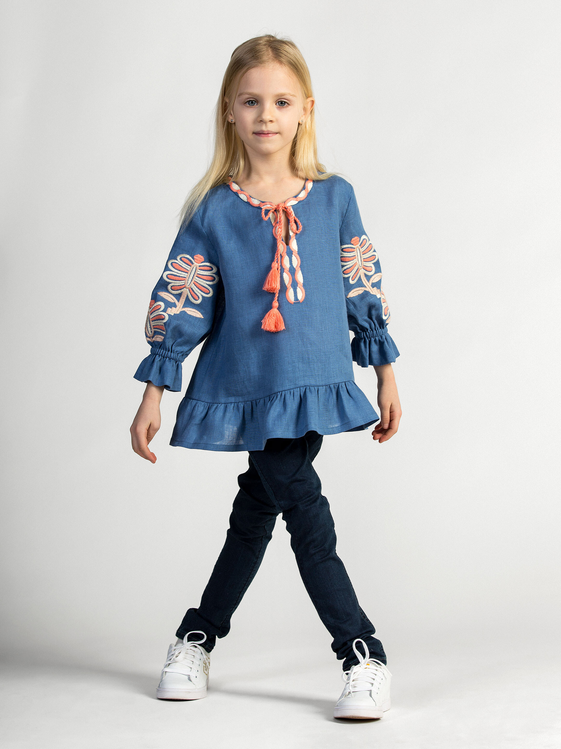 Embroidered shirt for girls Blue butterfly in Ukraine