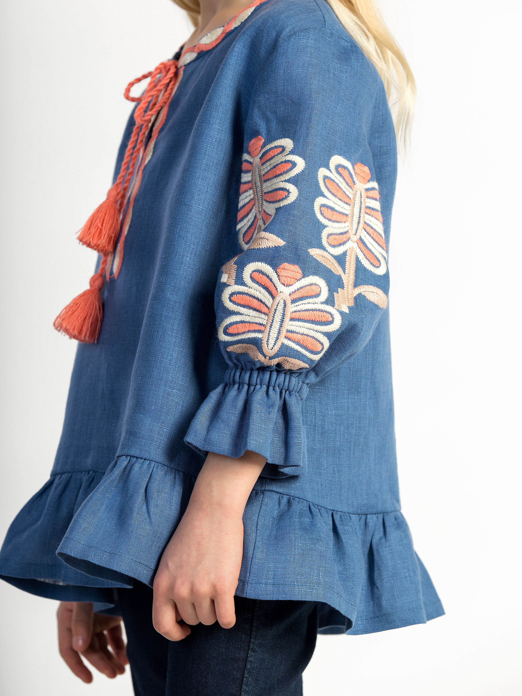 Embroidered shirt for girls Blue butterfly cheap