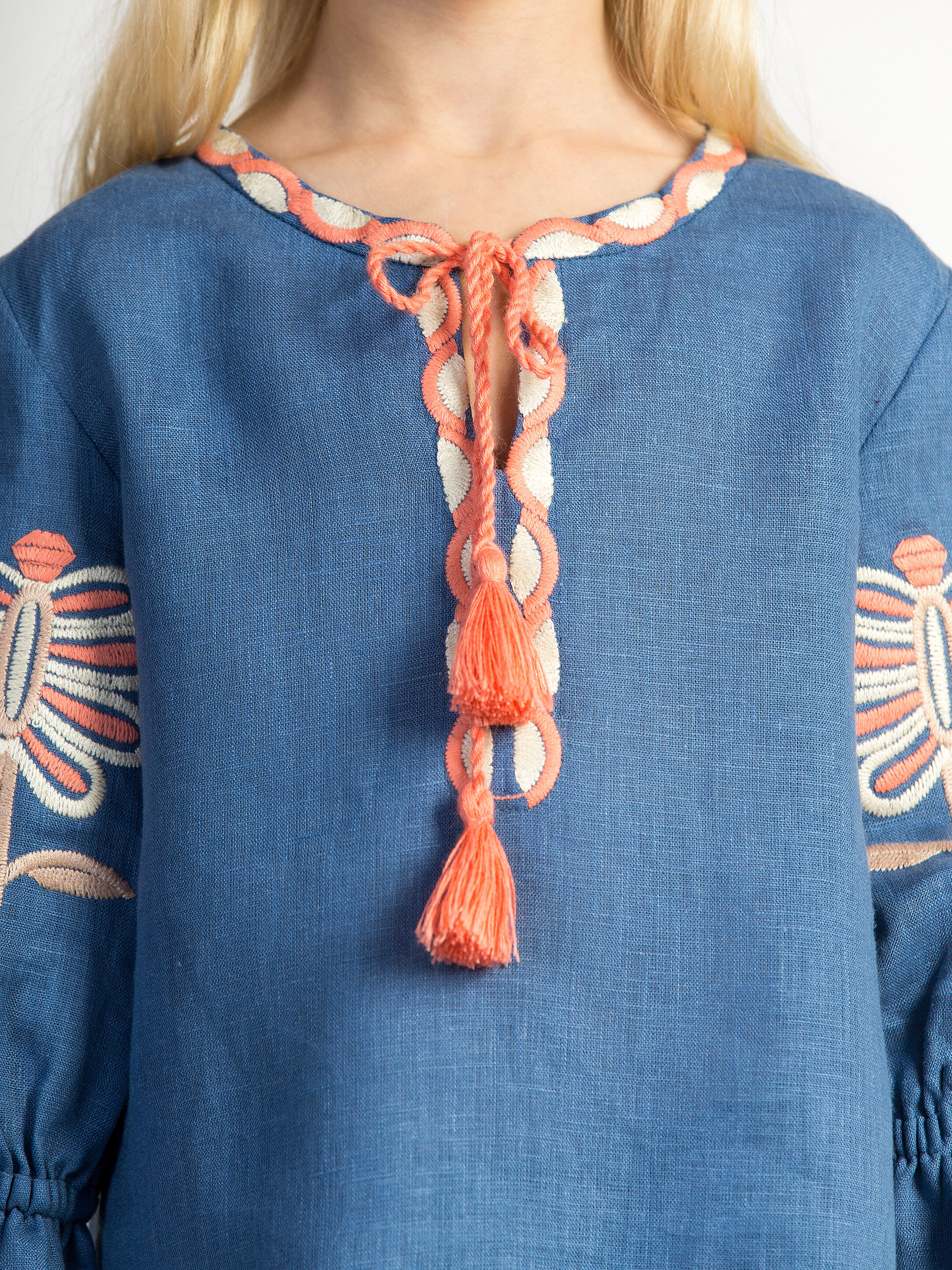 Embroidered shirt for girls Blue butterfly photo