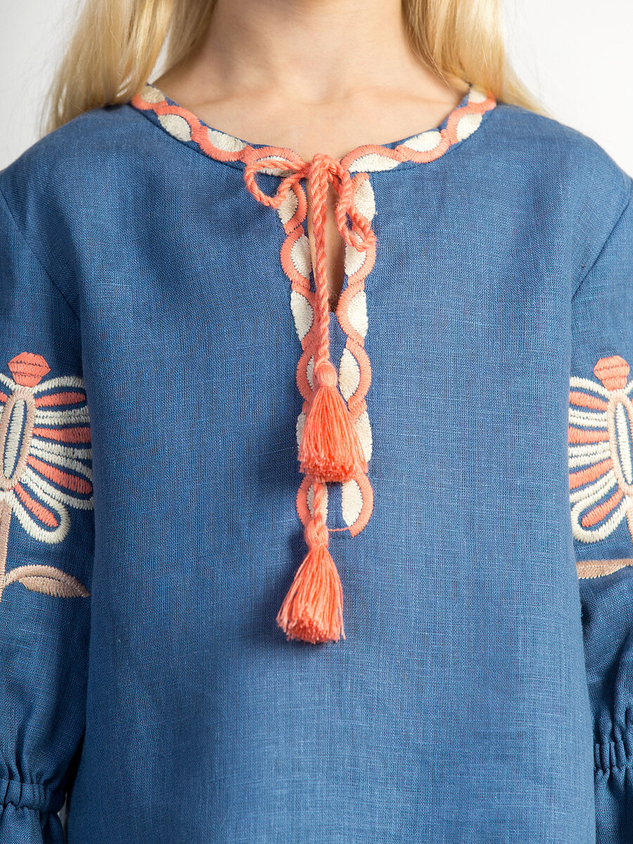 Embroidered shirt for girls Blue butterfly [0]