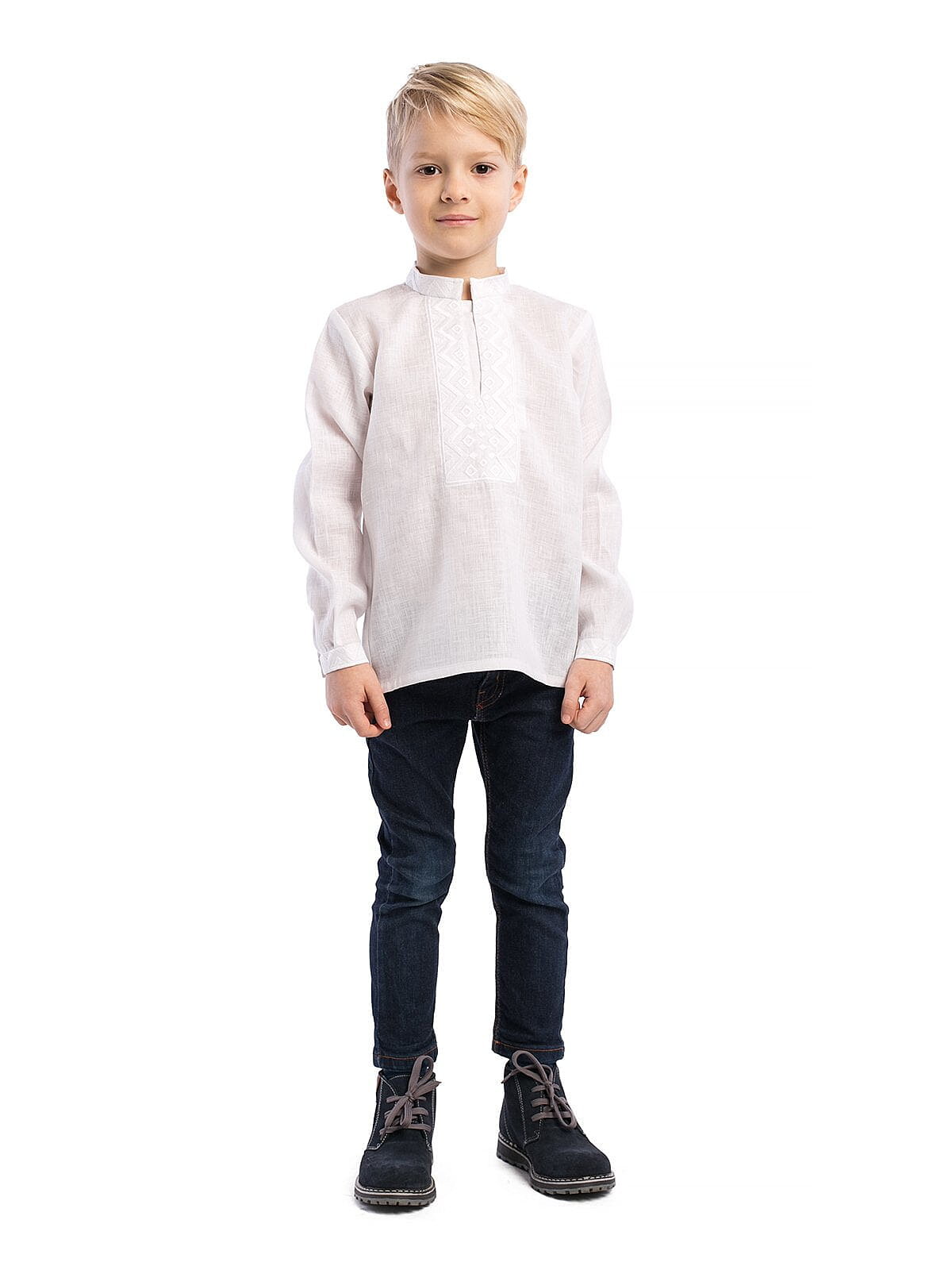 Boy`s embroidered shirt Zig-Zag White cheap