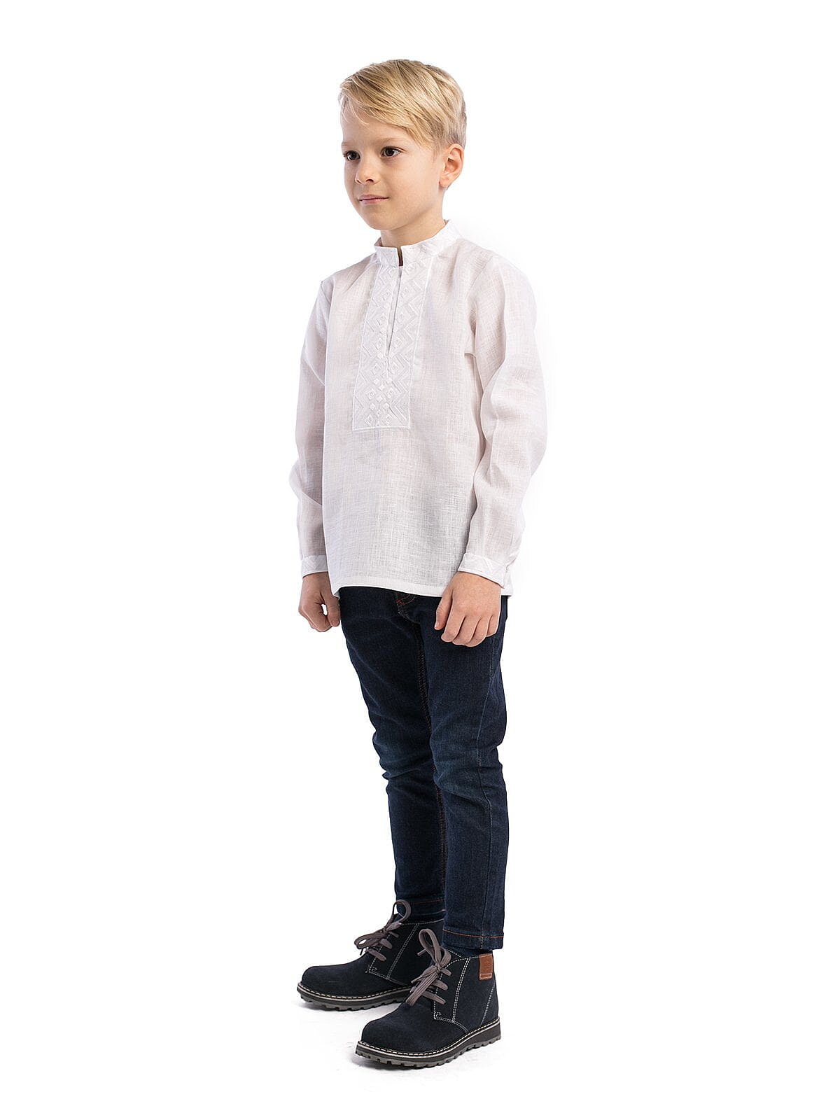 Boy`s embroidered shirt Zig-Zag White in Ukraine
