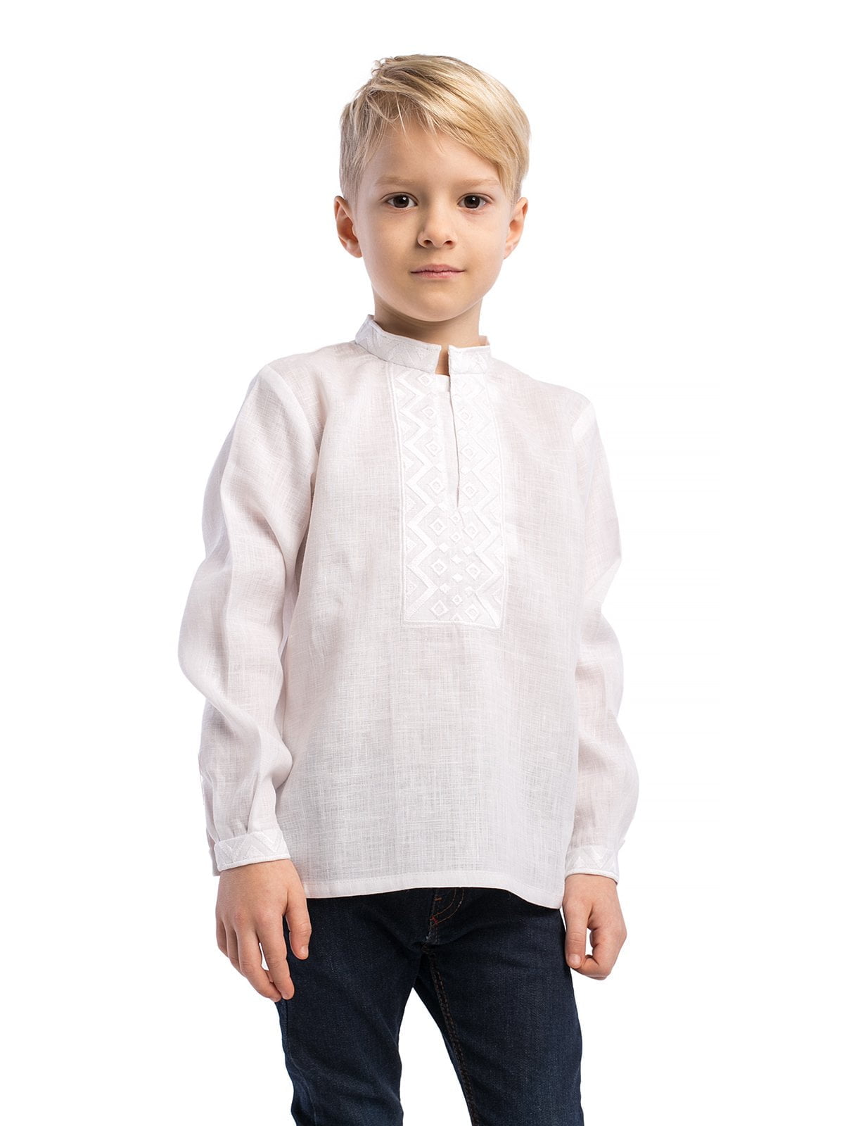 Boy`s embroidered shirt Zig-Zag White - photo 1