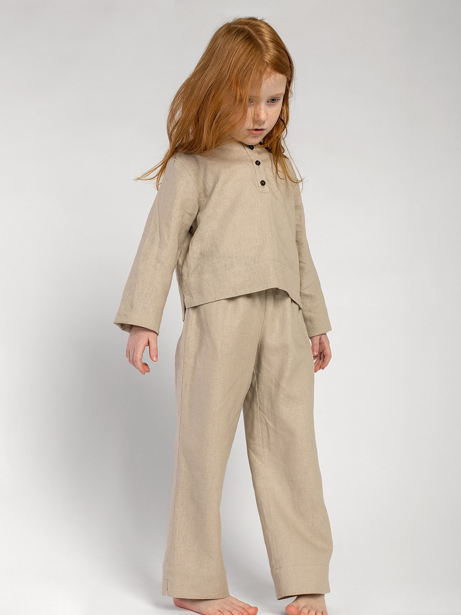 Linen Pajamas for the girl  Dobby Beige [0]