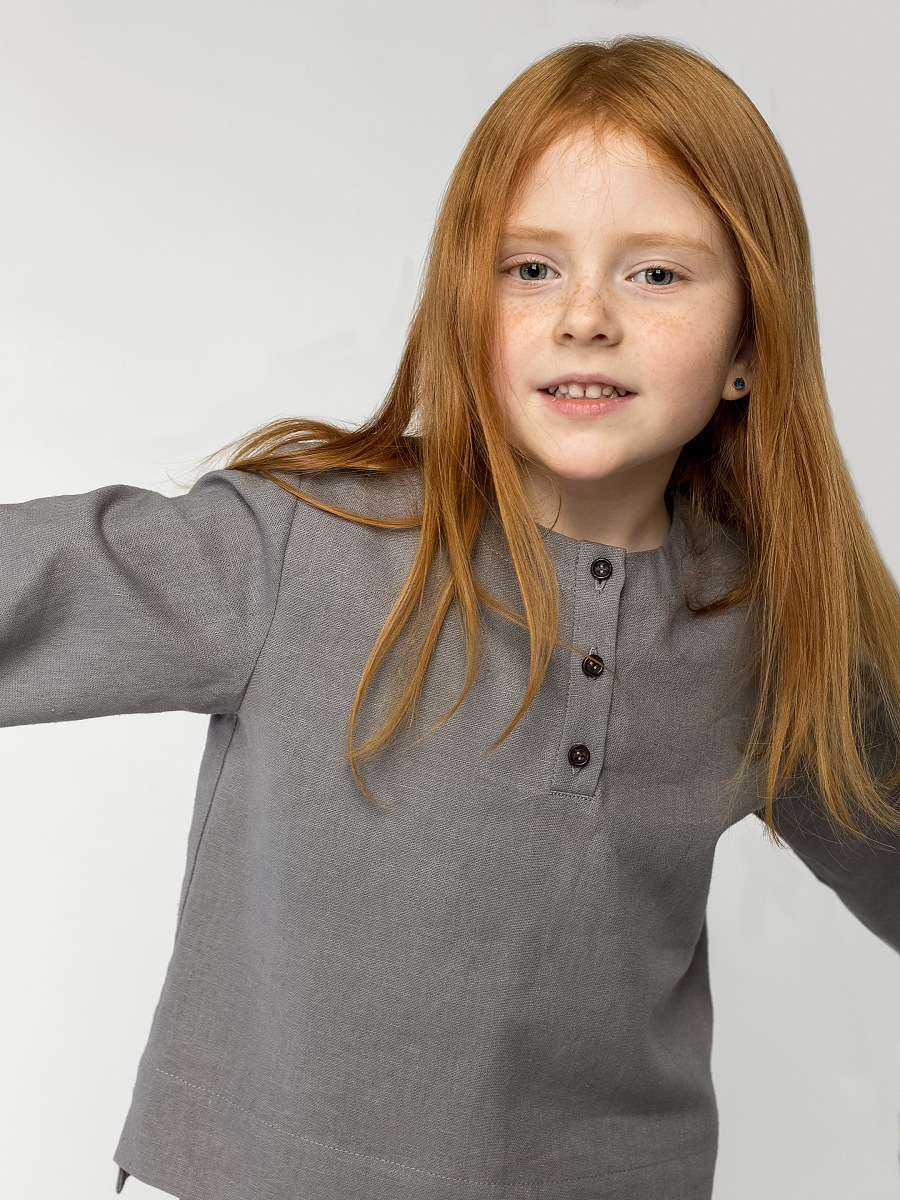 Linen Pajamas for the girl Dobby Grey [0]
