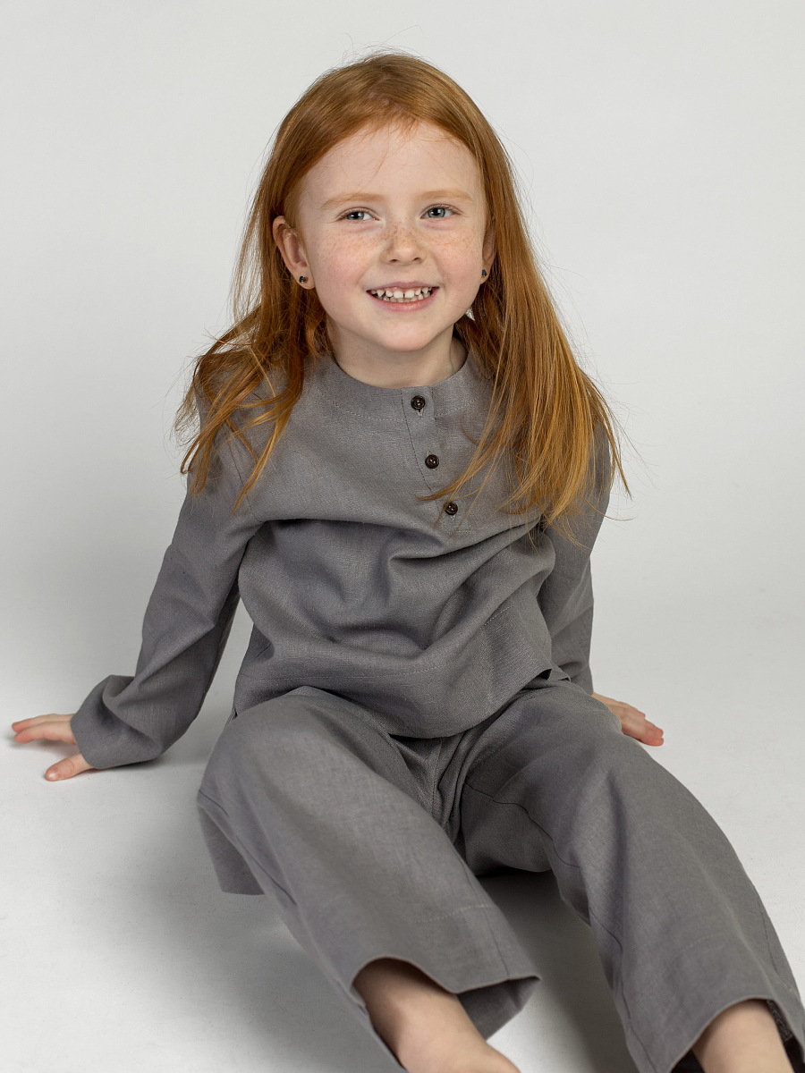 Linen Pajamas for the girl Dobby Grey [0]