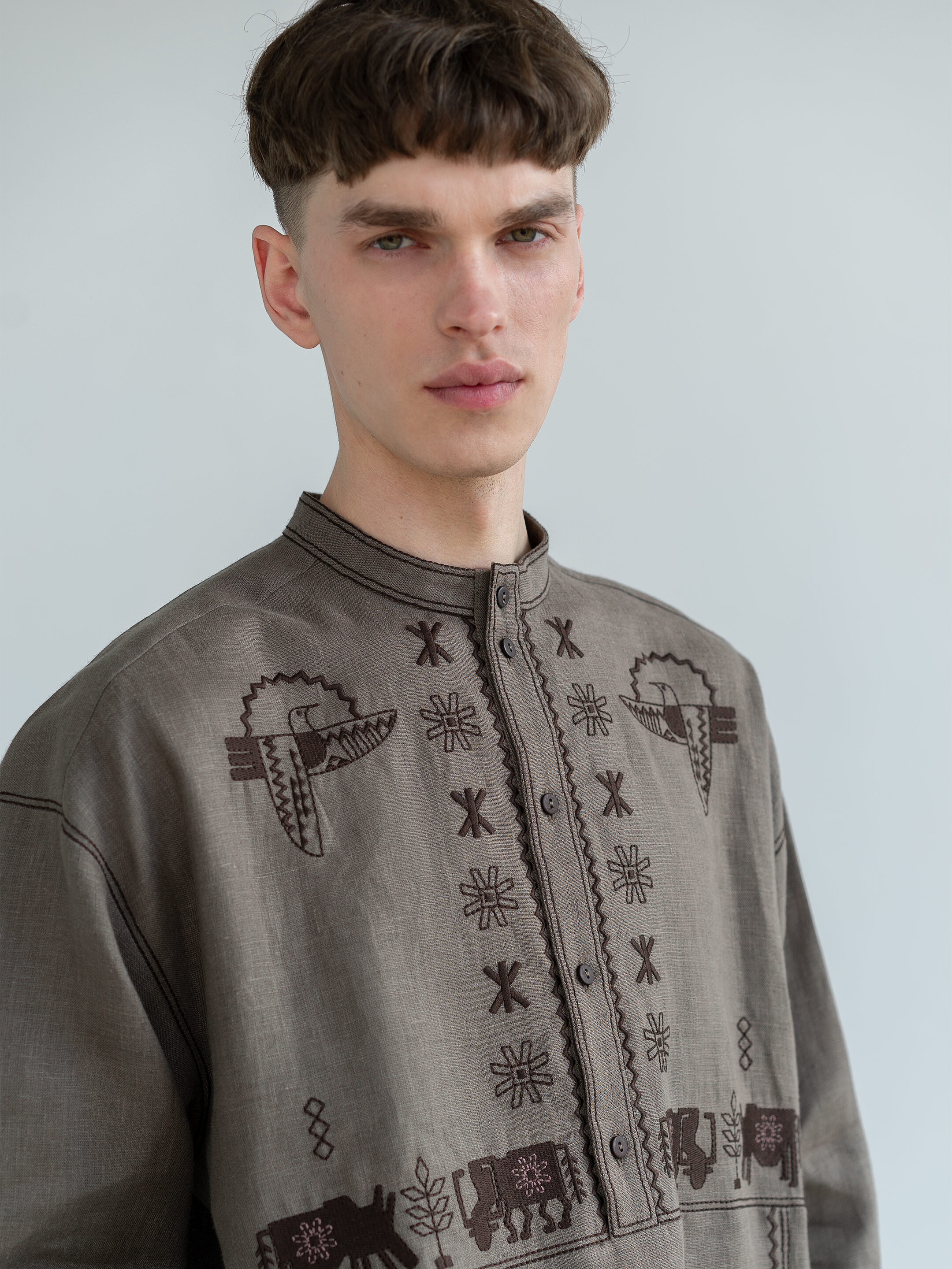 Men's linen shirt with embroidery Adam Brown choose