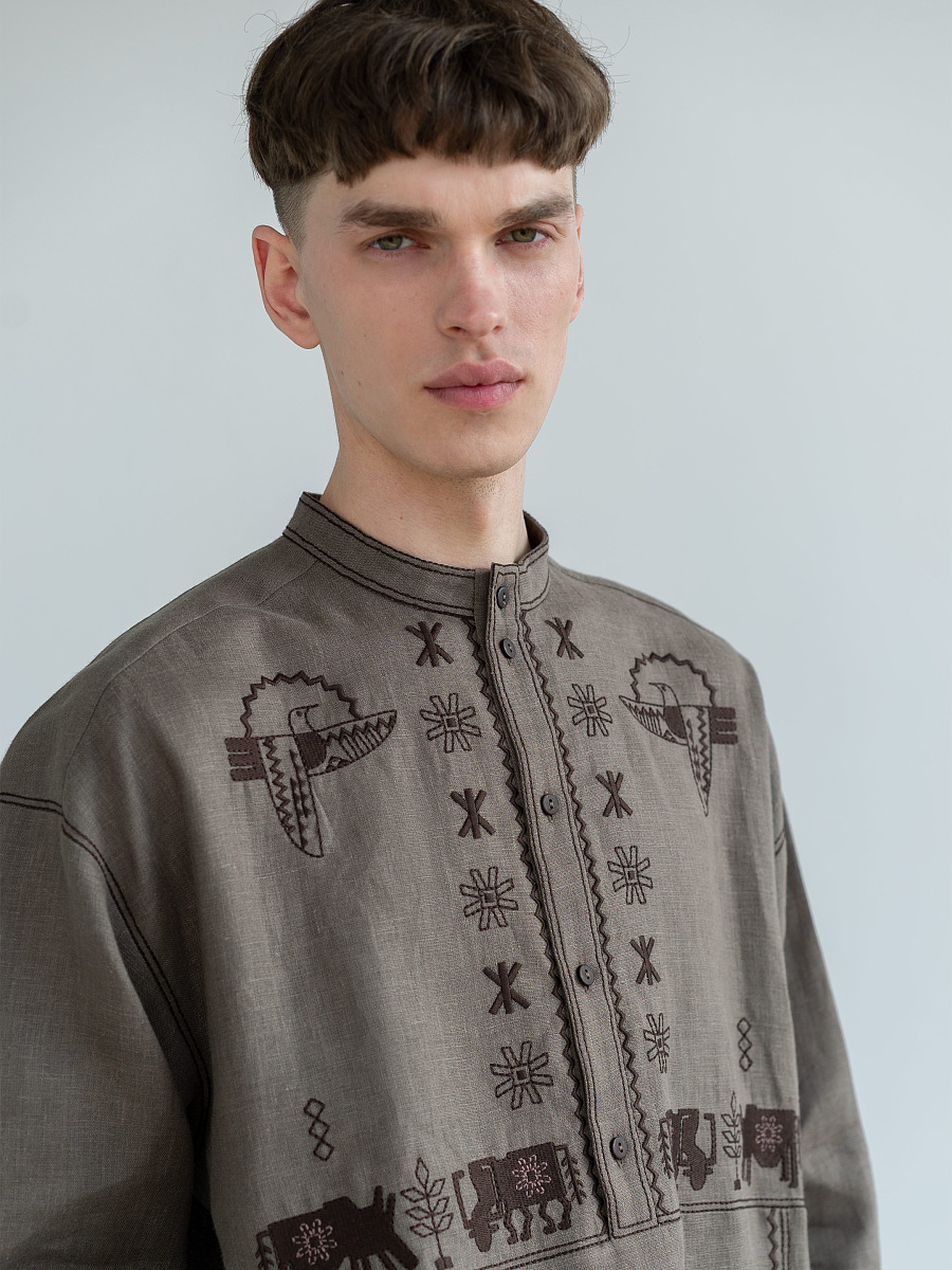 Men's linen shirt with embroidery Adam Brown [0]