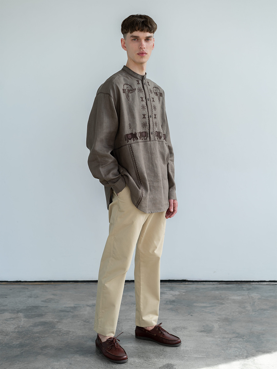 Men's linen shirt with embroidery Adam Brown [0]