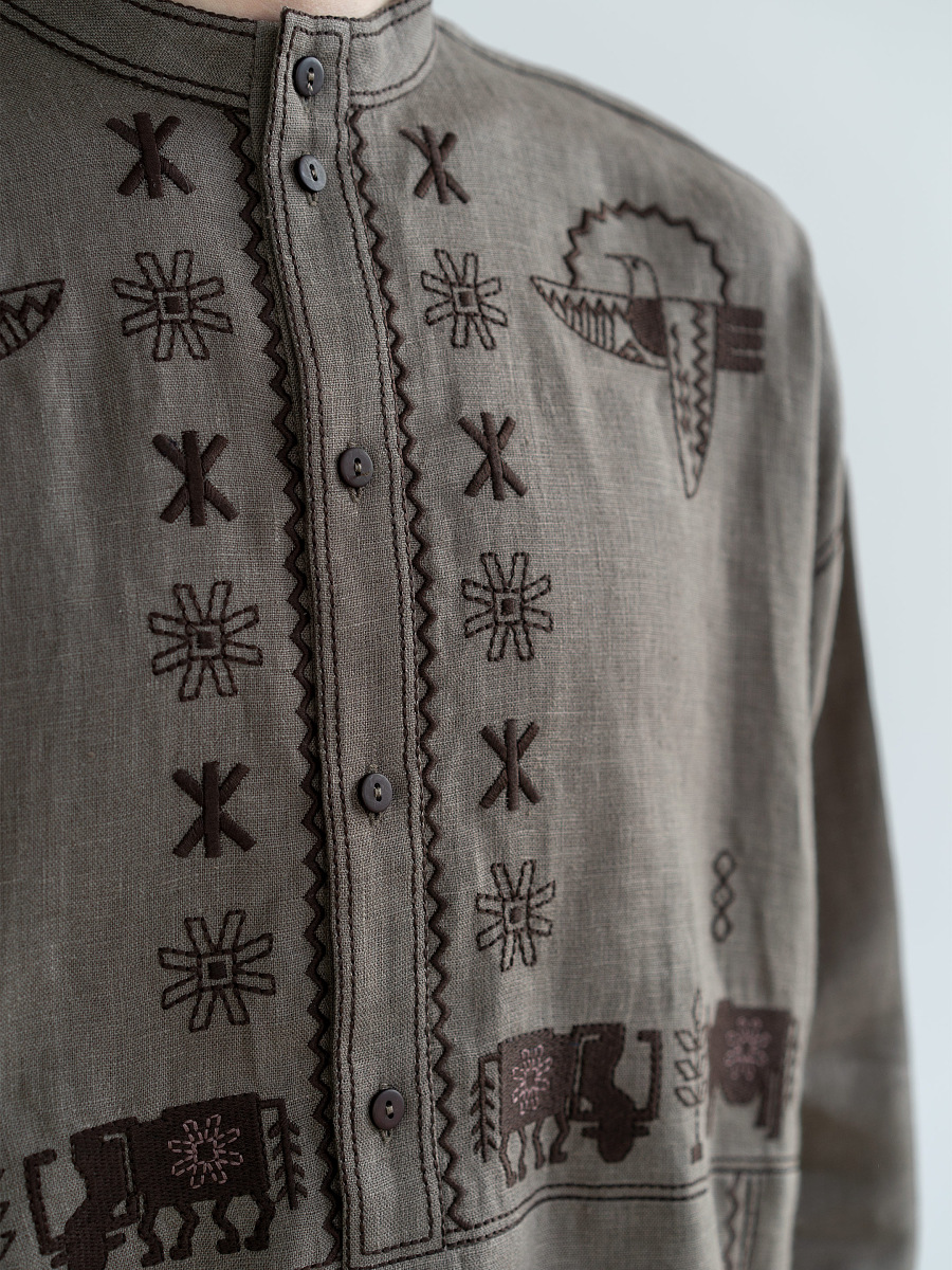 Men's linen shirt with embroidery Adam Brown [0]