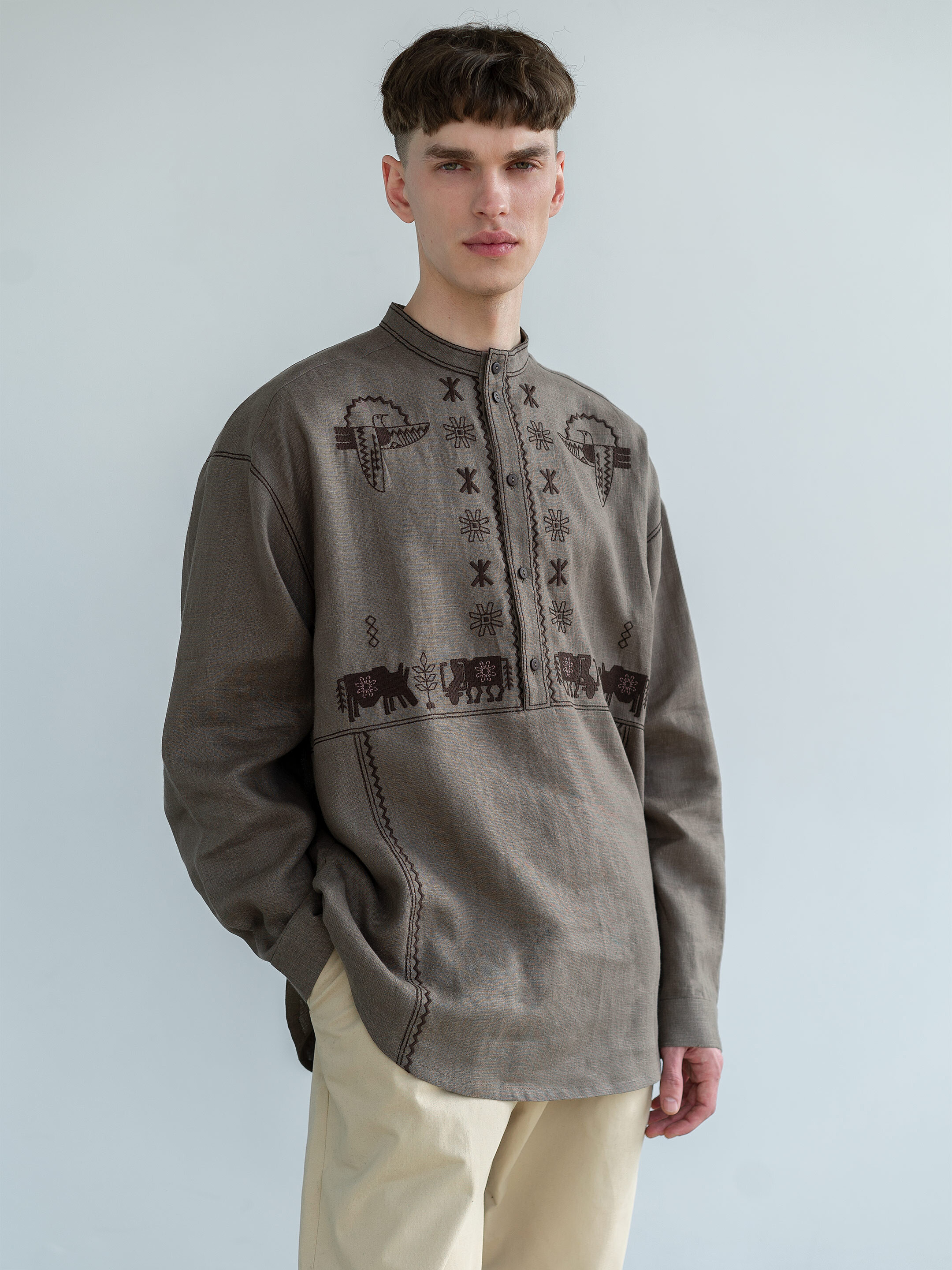Men's linen shirt with embroidery Adam Brown Buy