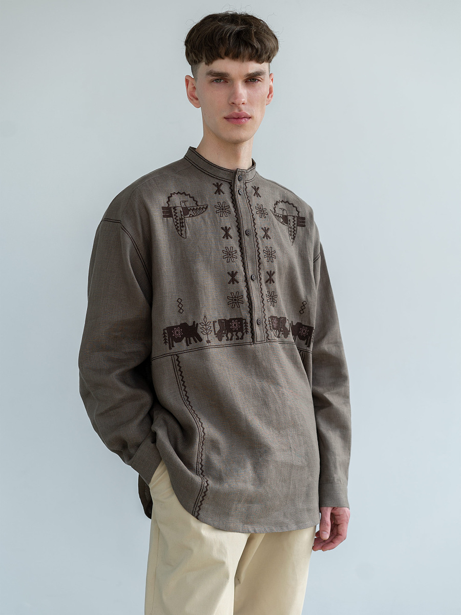 Men's linen shirt with embroidery Adam Brown [0]
