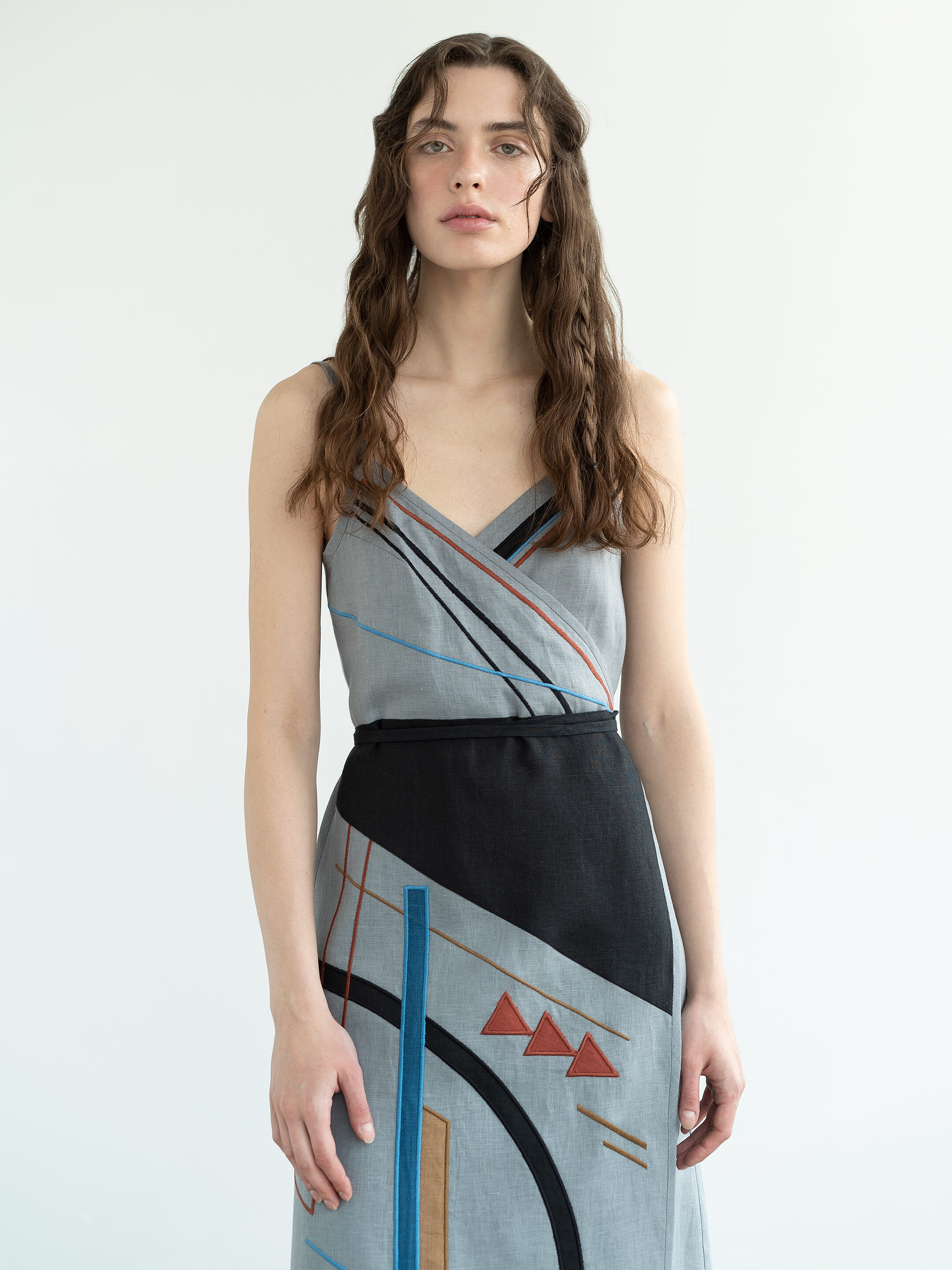 Linen sundress with applique and embroidery Malevych fitting