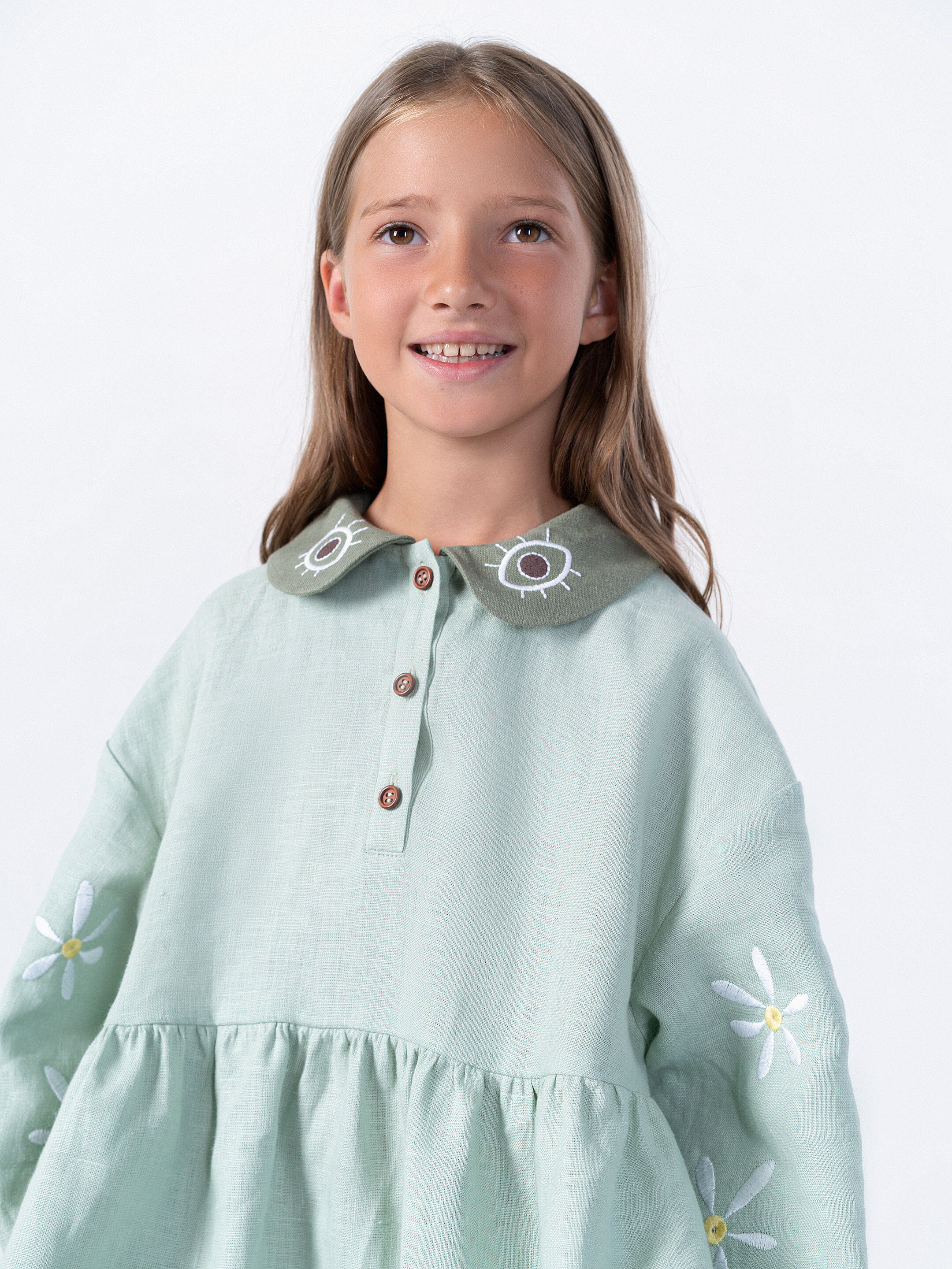 Embroidered linen turquoise color dress Kolo Day cheap