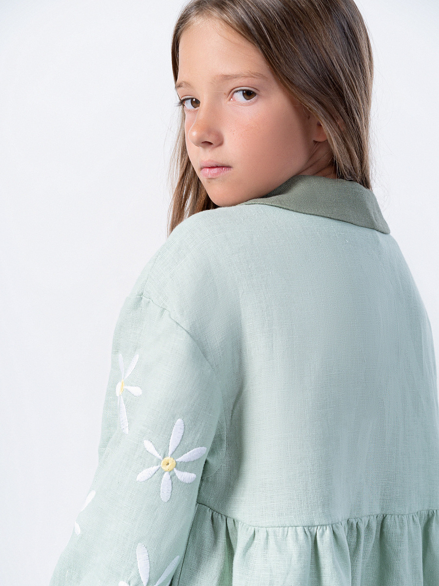 Embroidered linen turquoise color dress Kolo Day [0]