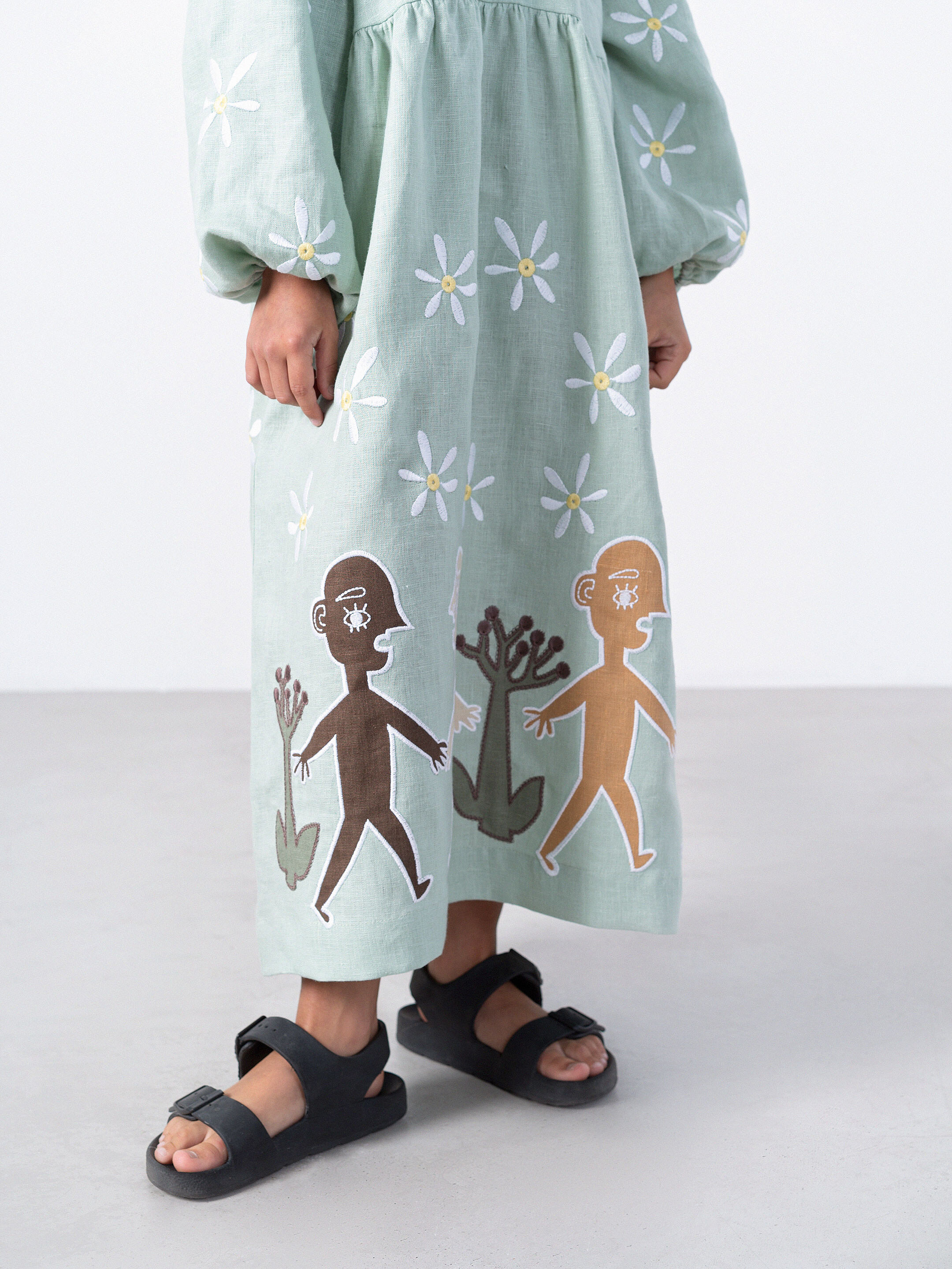 Embroidered linen turquoise color dress Kolo Day photo