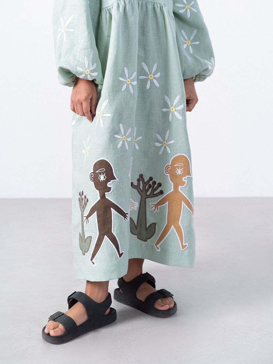 Embroidered linen turquoise color dress Kolo Day [0]