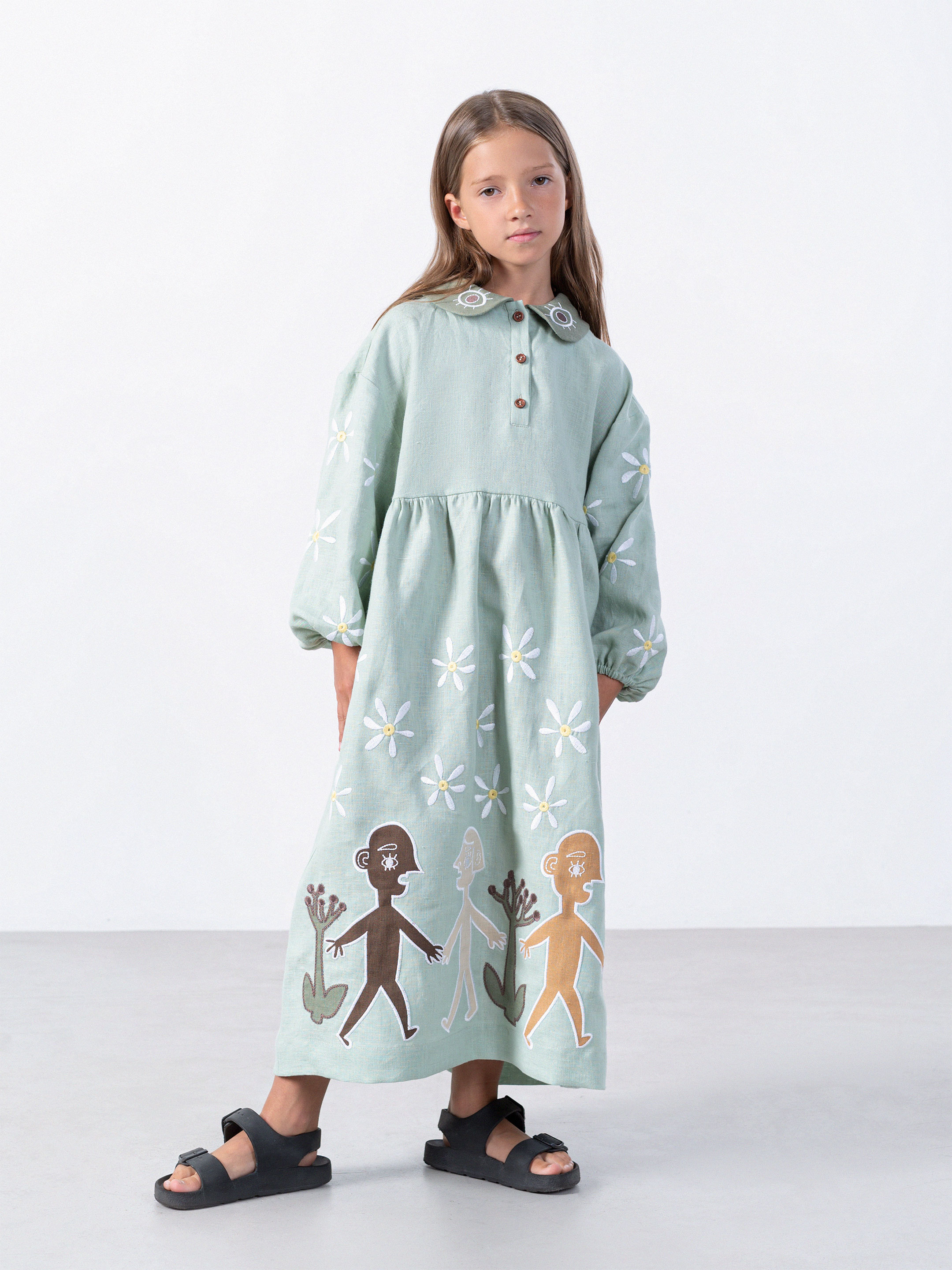 Embroidered linen turquoise color dress Kolo Day - photo 1