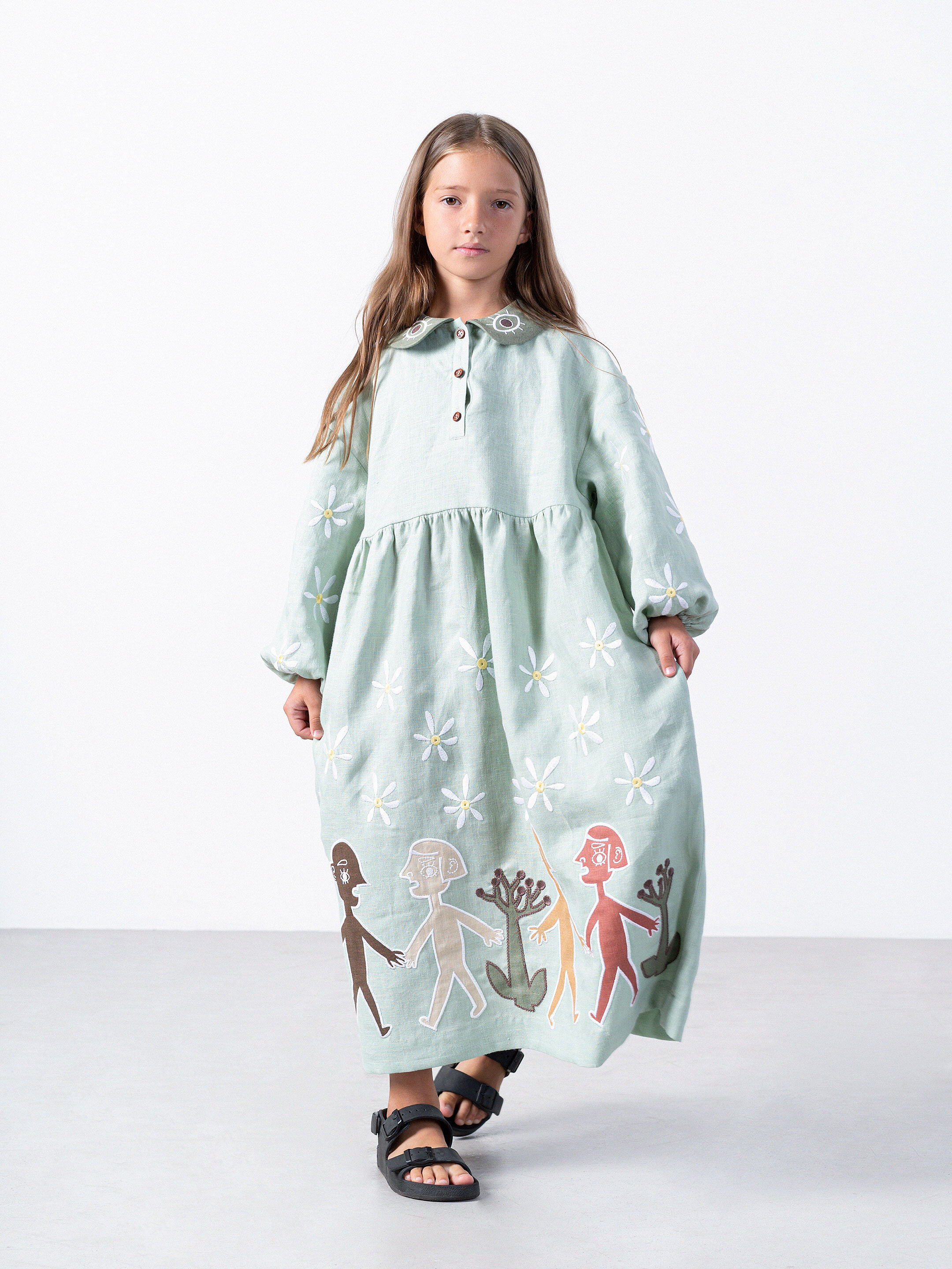 Embroidered linen turquoise color dress Kolo Day choose