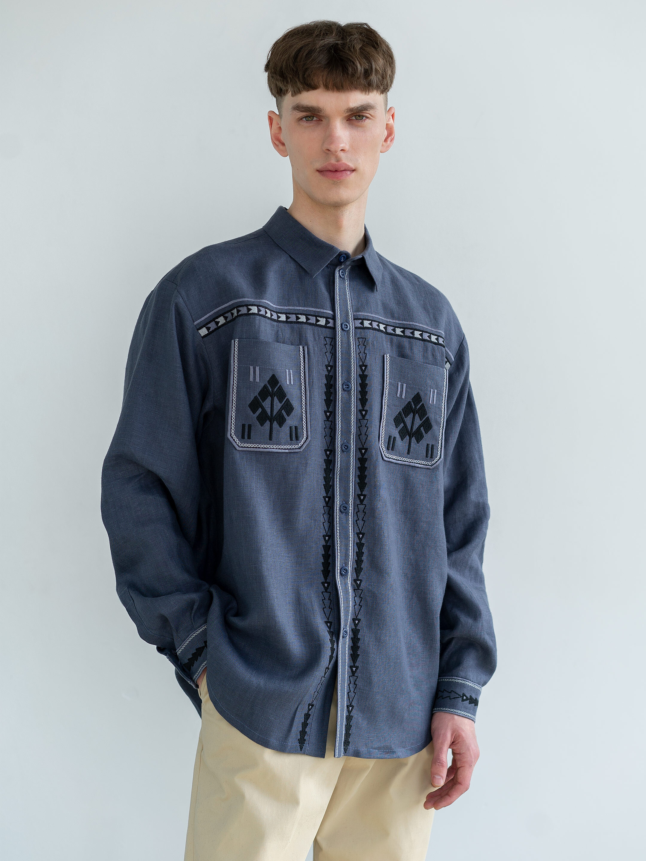 Men`s embroidered shirt in blue color "Saenko" Buy