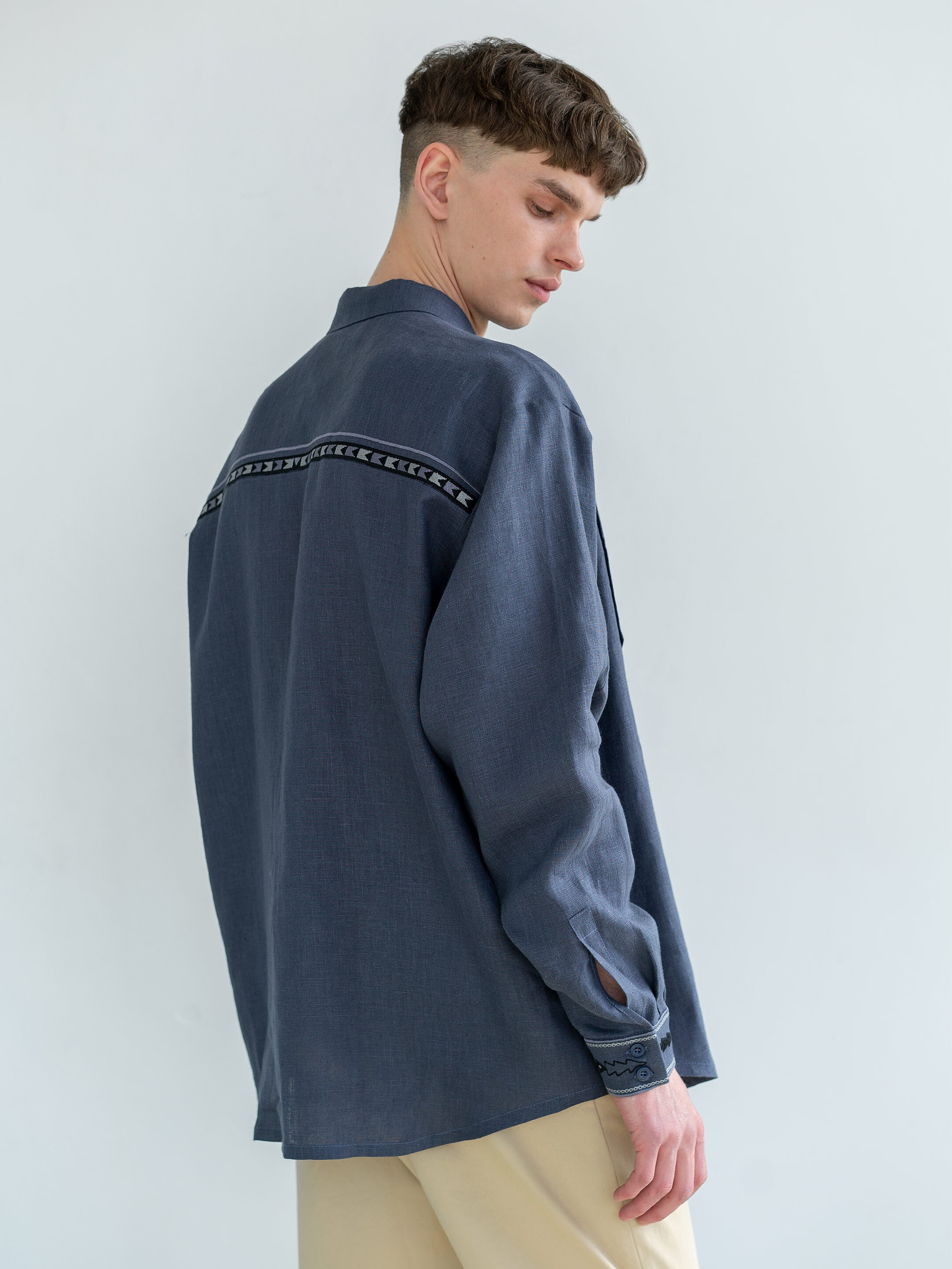 Men`s embroidered shirt in blue color "Saenko" sizes