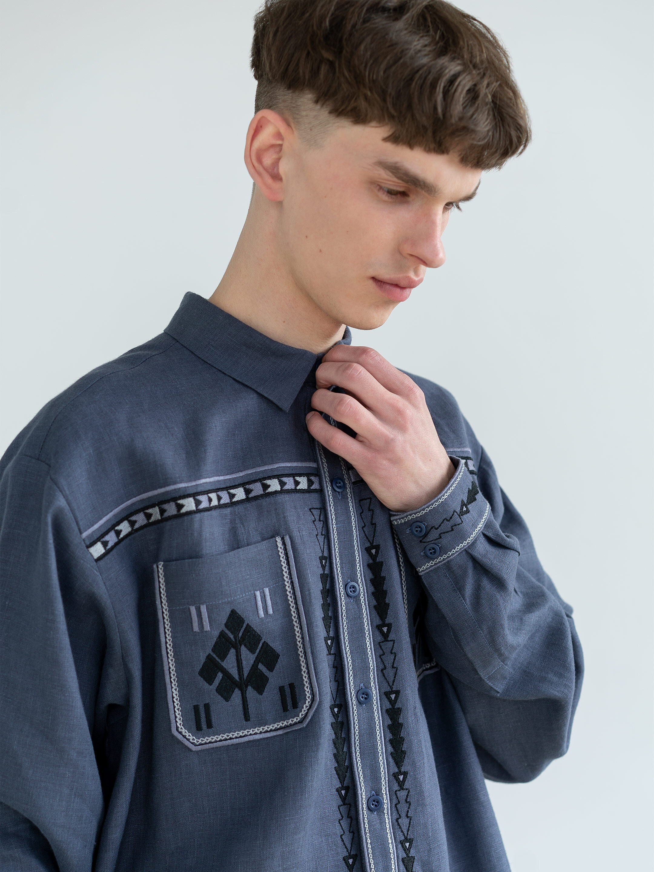 Men`s embroidered shirt in blue color "Saenko" cheap
