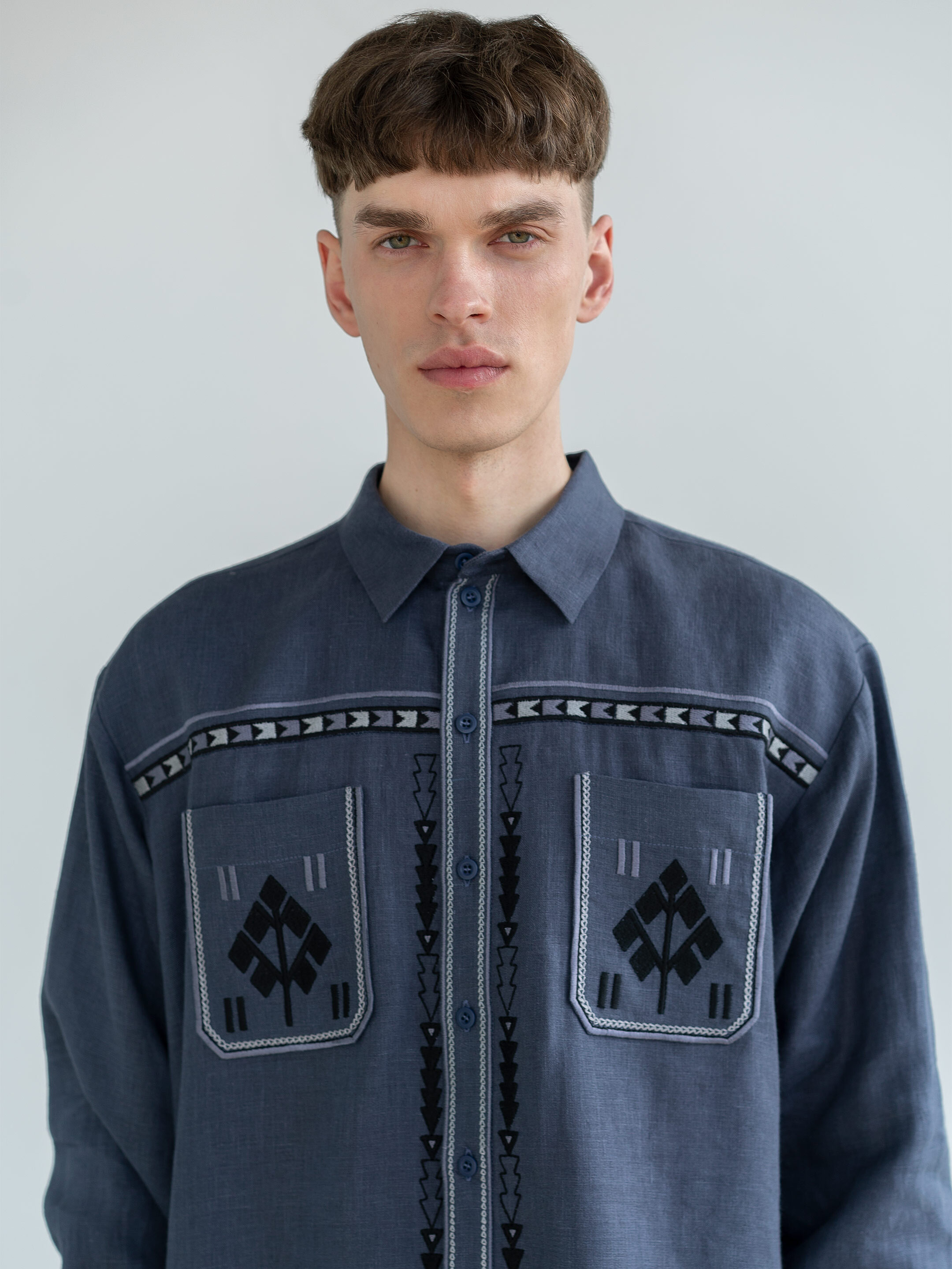 Men`s embroidered shirt in blue color "Saenko" choose