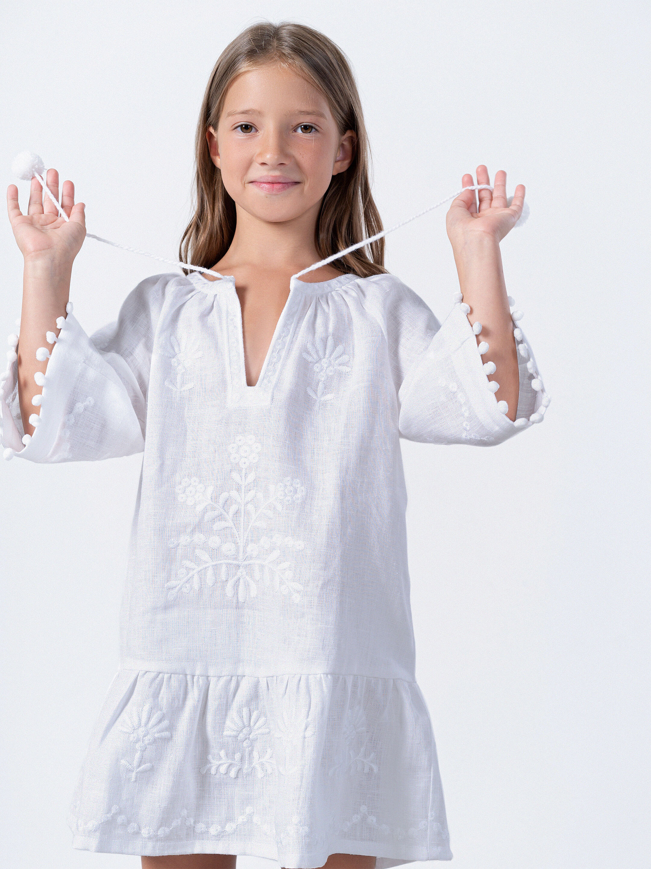 Embroidered linen white color dress Lavyna Buy