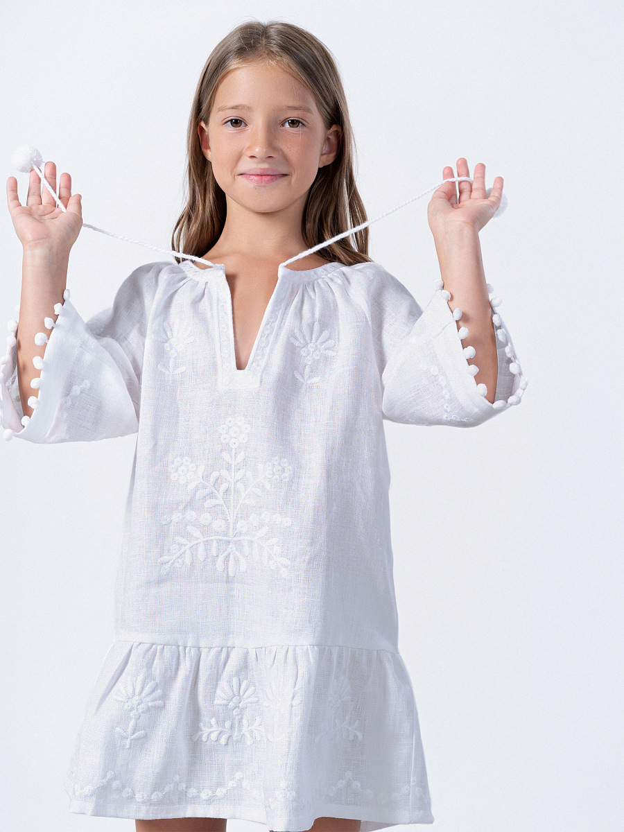 Embroidered linen white color dress Lavyna [0]