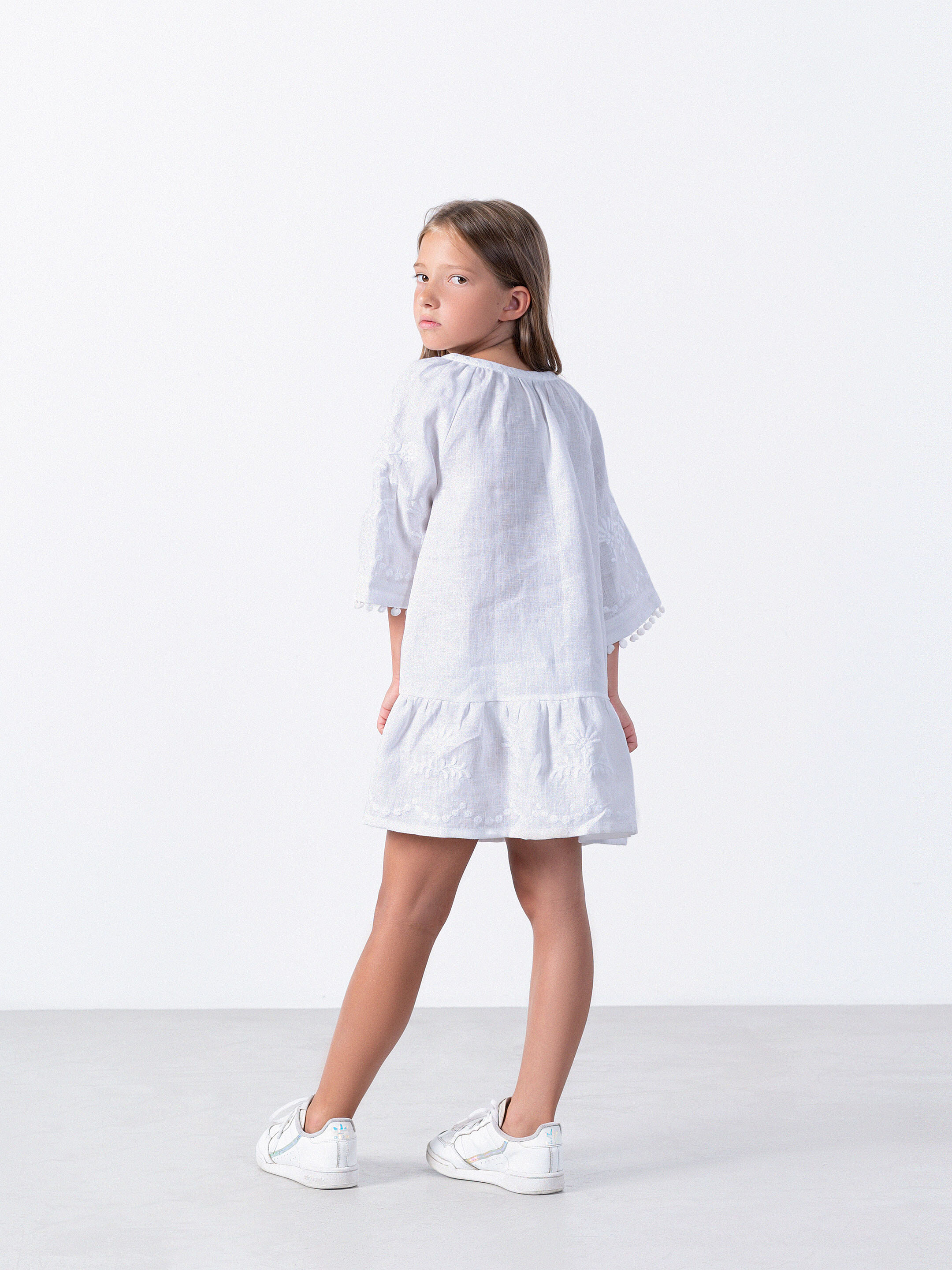 Embroidered linen white color dress Lavyna in Ukraine