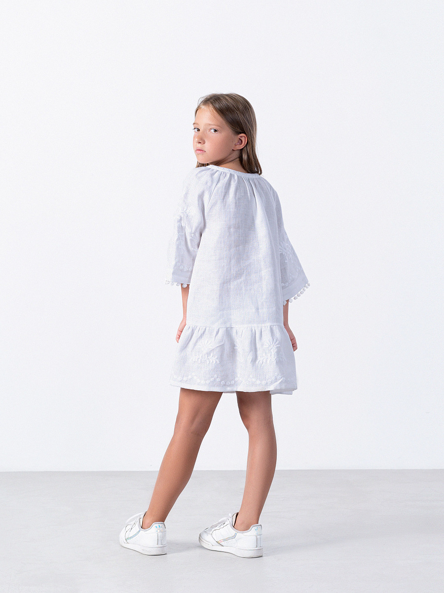 Embroidered linen white color dress Lavyna [0]
