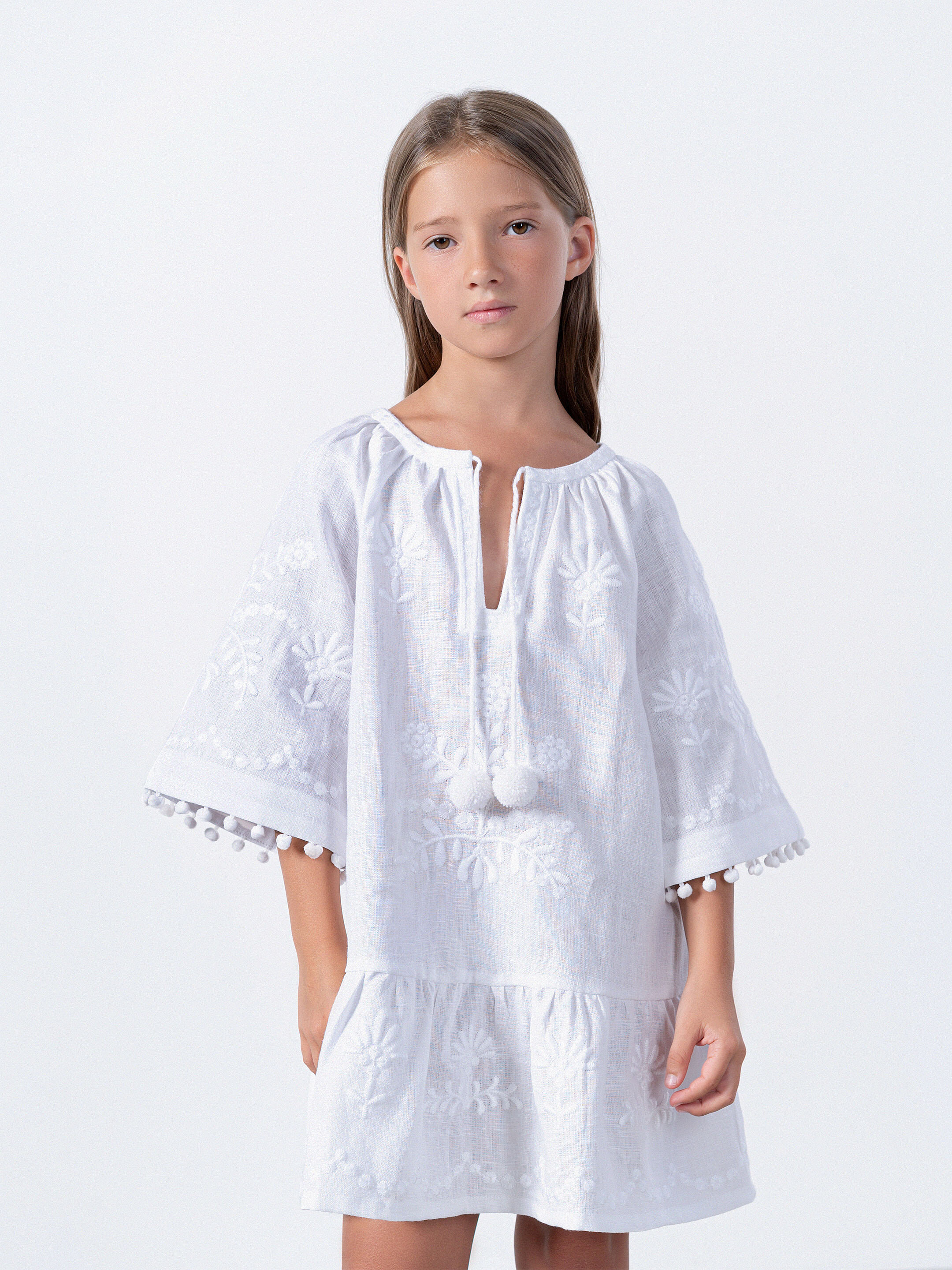 Embroidered linen white color dress Lavyna sizes