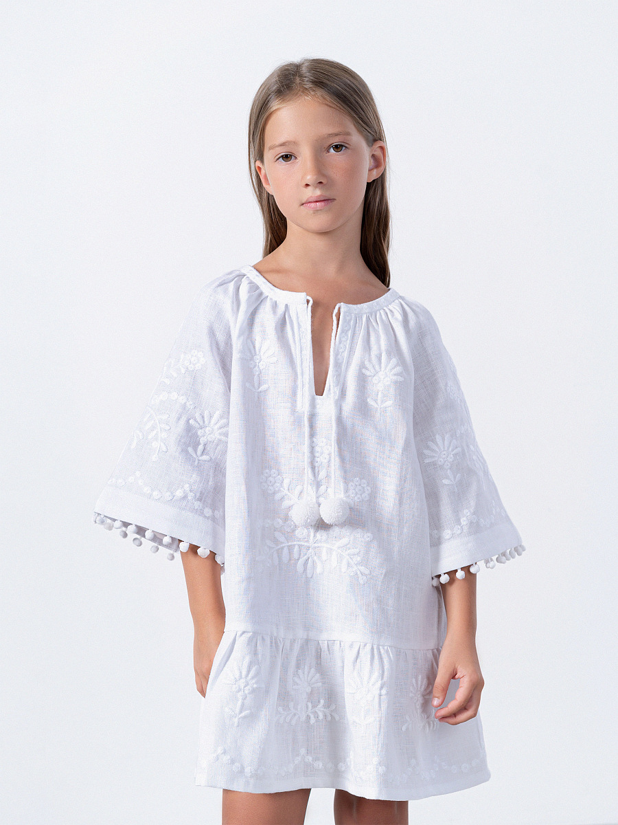 Embroidered linen white color dress Lavyna [0]
