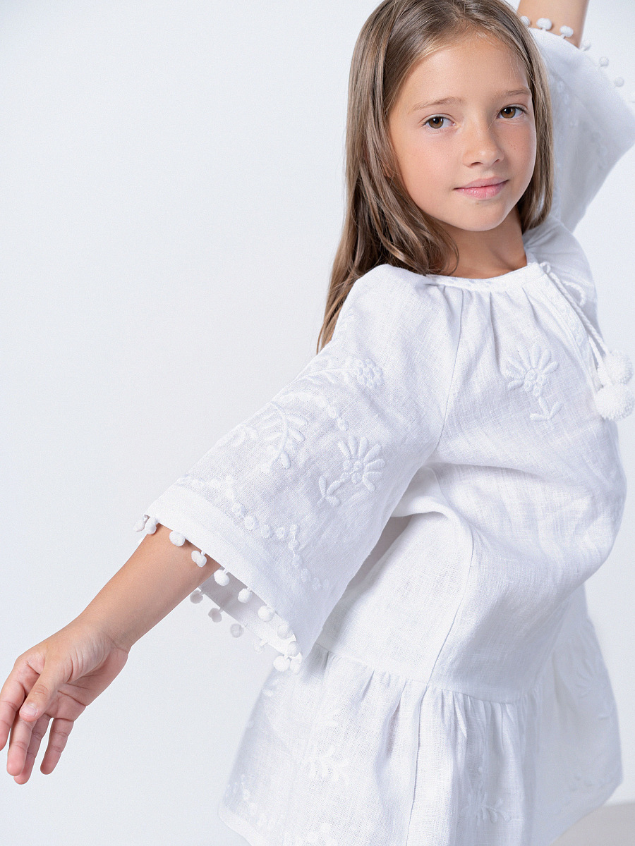 Embroidered linen white color dress Lavyna [0]