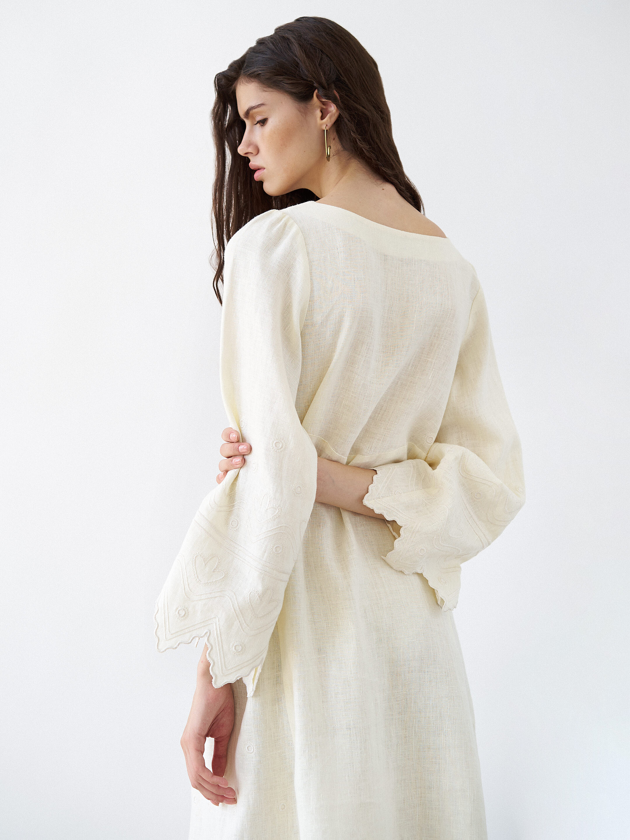 Beige linen dress with embroidery Nizhnist in Ukraine