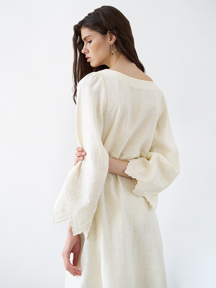 Beige linen dress with embroidery Nizhnist [0]
