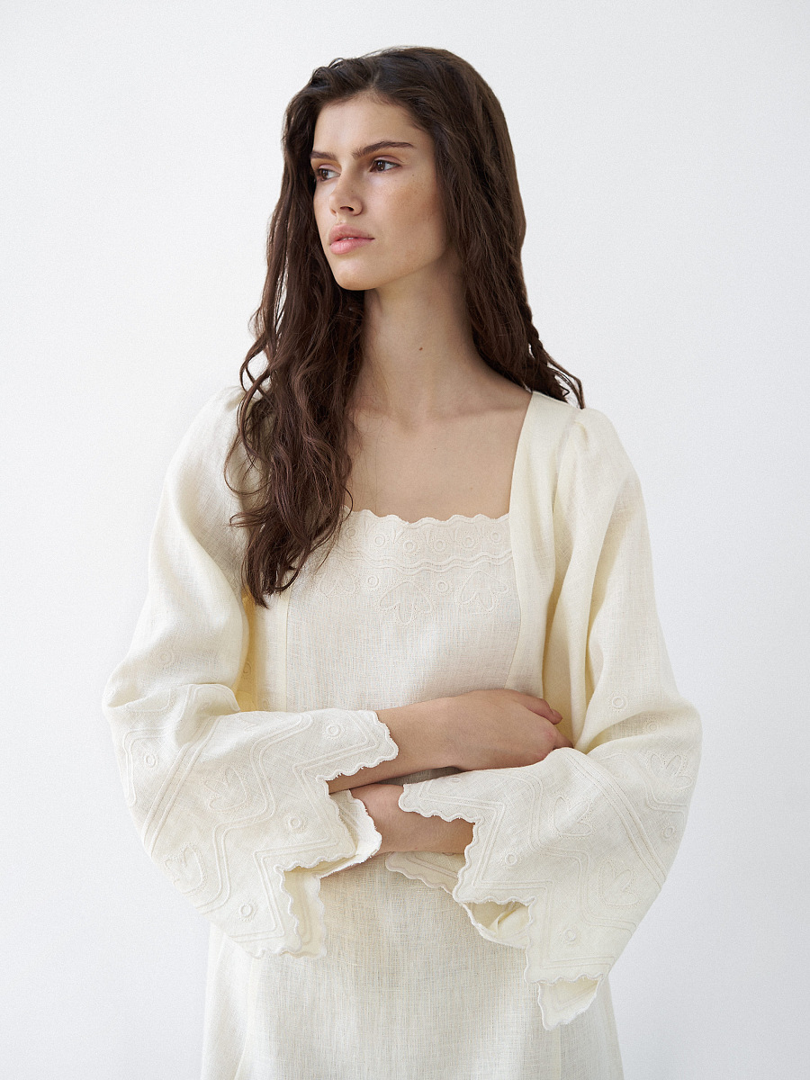 Beige linen dress with embroidery Nizhnist [0]
