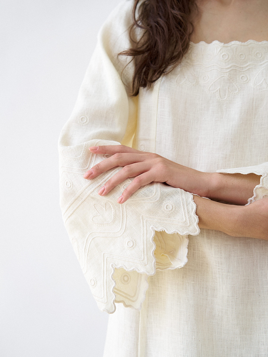 Beige linen dress with embroidery Nizhnist [0]