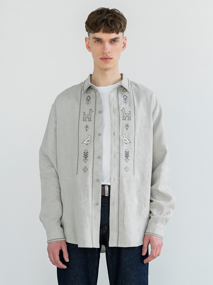 Linen button-down shirt with embroidery Shepherd [0]